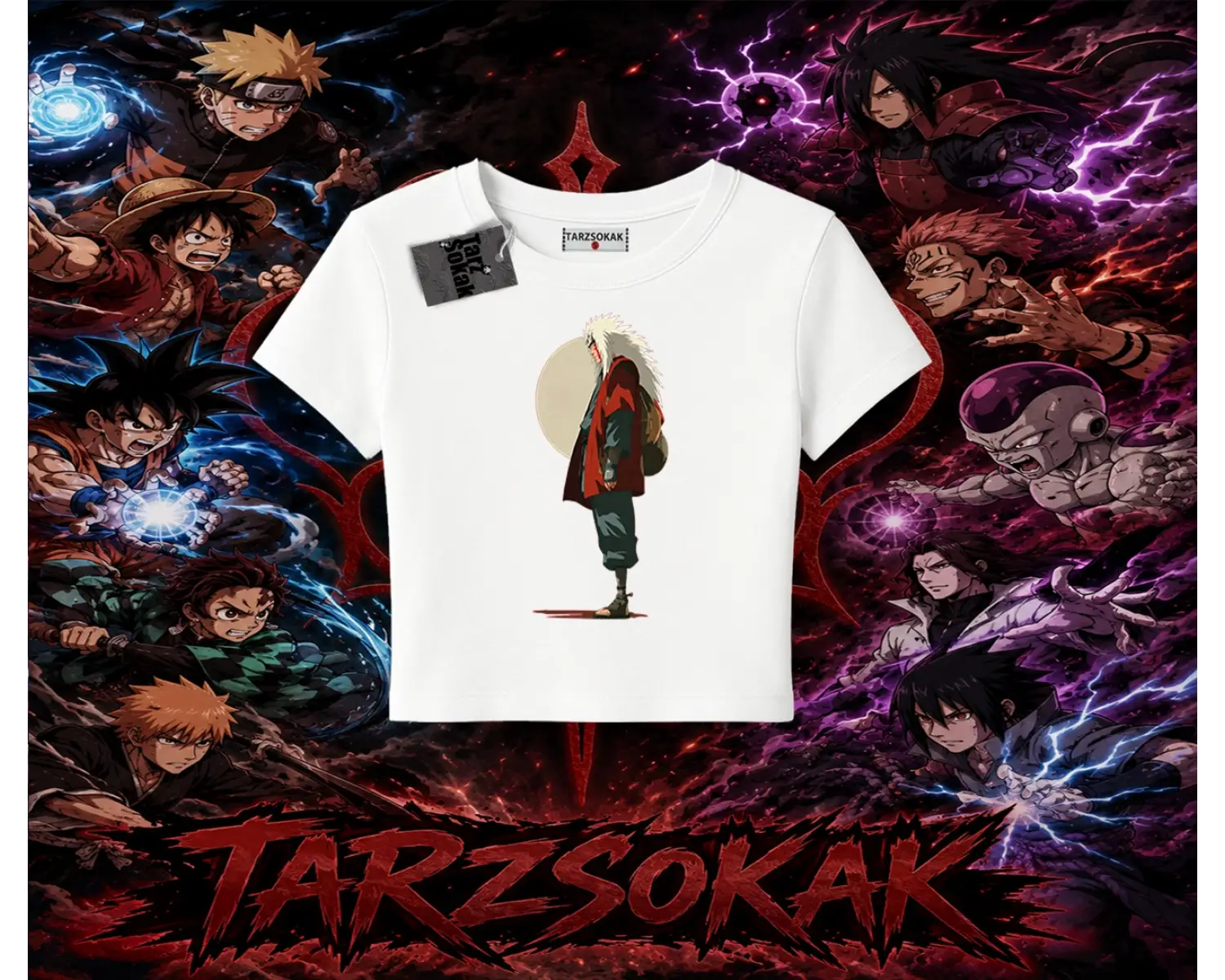 Jiraiya Naruto Anime Karakteri Kadın Baby Tee Beyaz