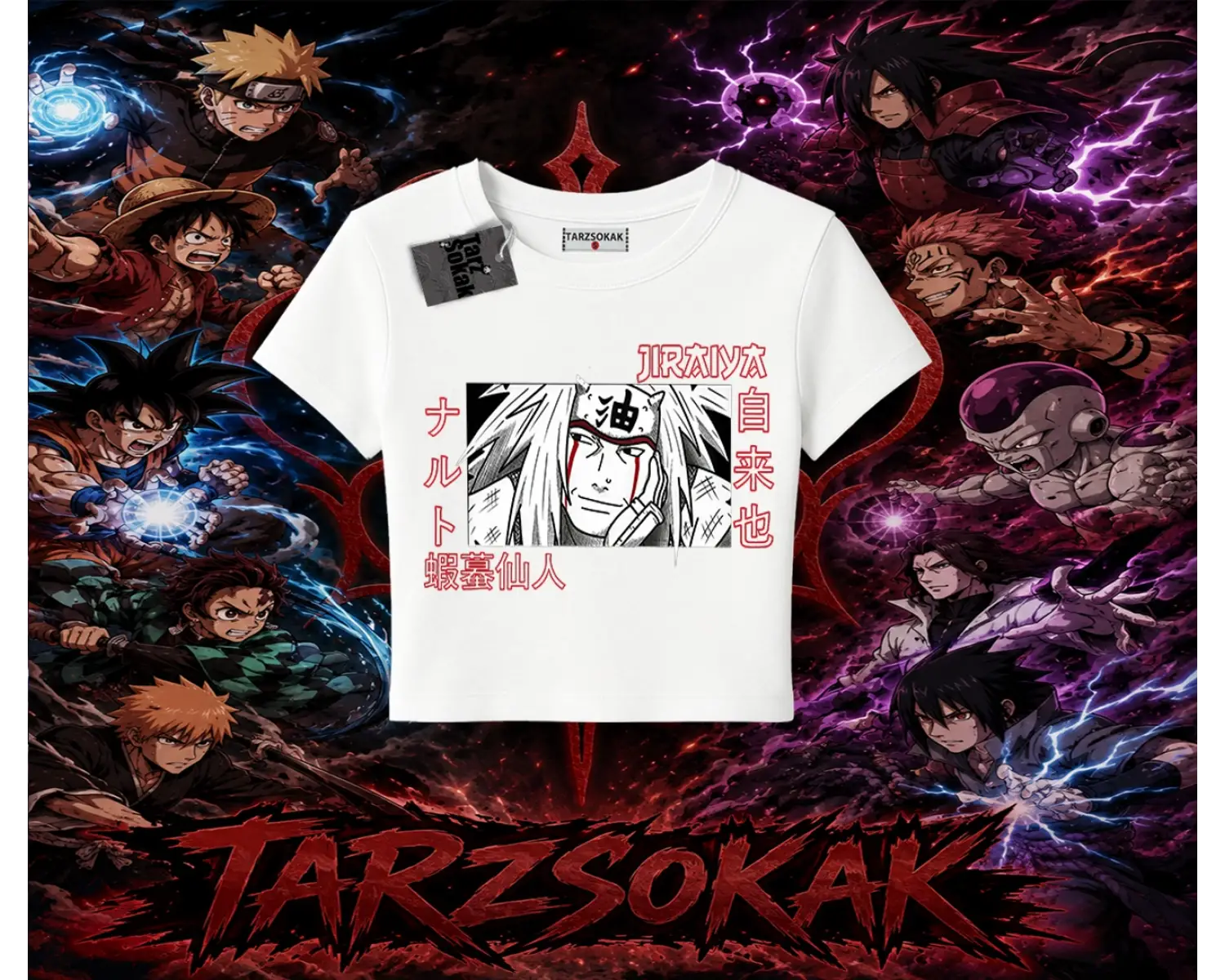 Jiraiya Naruto Anime Karakteri Kadın Baby Tee Beyaz
