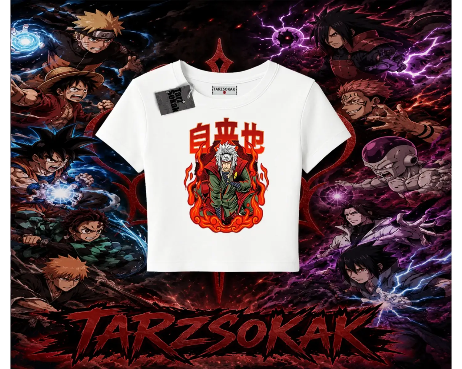 Jiraiya Naruto Anime Karakteri Kadın Baby Tee Beyaz