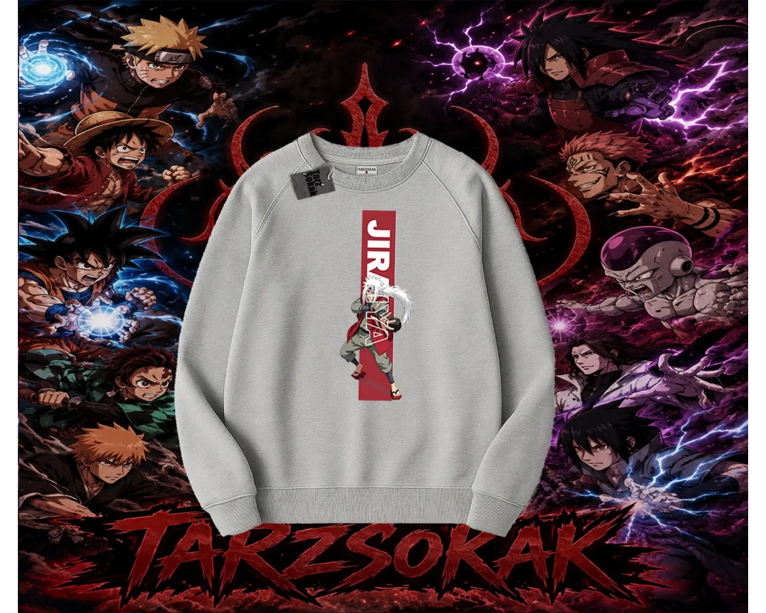Jiraiya Naruto Anime Karakteri Oversize Unisex Bisiklet Yaka Sweatshirt Beyaz