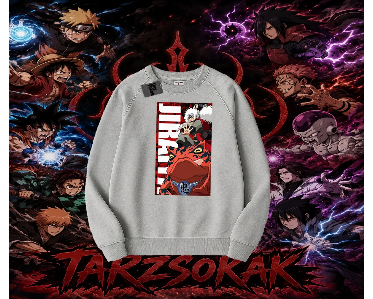 Jiraiya Naruto Anime Karakteri Oversize Unisex Bisiklet Yaka Sweatshirt Beyaz