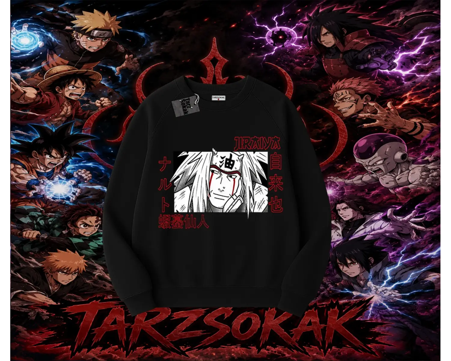 Jiraiya Naruto Anime Karakteri Oversize Unisex Bisiklet Yaka Sweatshirt Beyaz