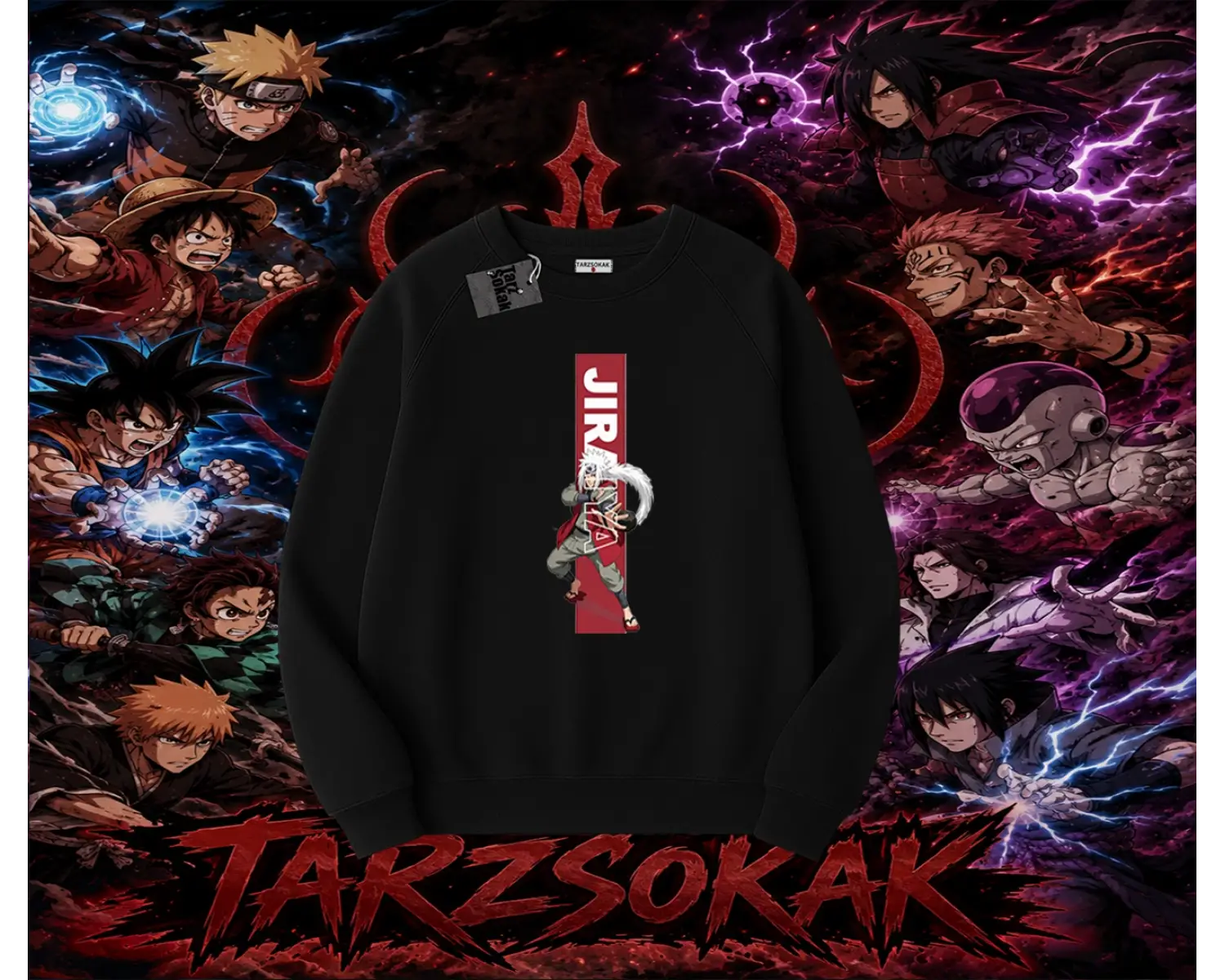 Jiraiya Naruto Anime Karakteri Oversize Unisex Bisiklet Yaka Sweatshirt Beyaz