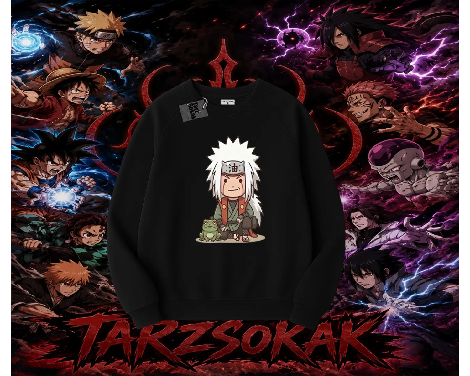 Jiraiya Naruto Anime Karakteri Oversize Unisex Bisiklet Yaka Sweatshirt Beyaz