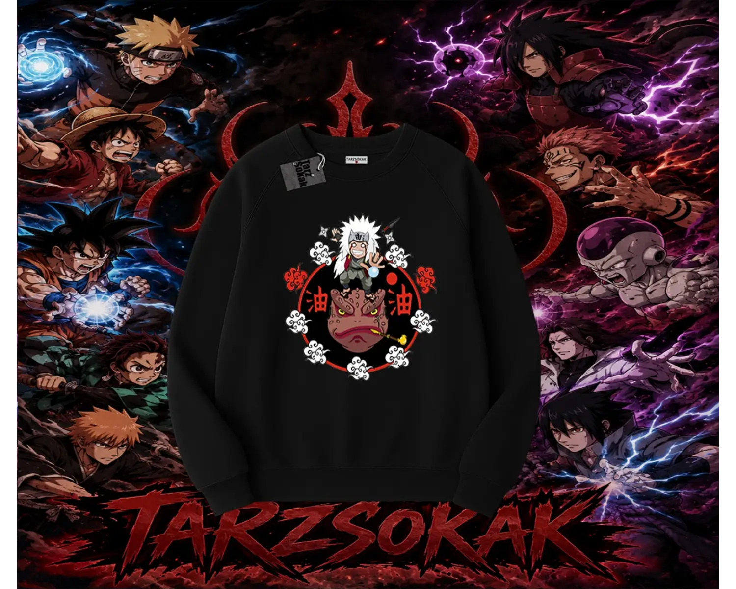 Jiraiya Naruto Anime Karakteri Oversize Unisex Bisiklet Yaka Sweatshirt Beyaz