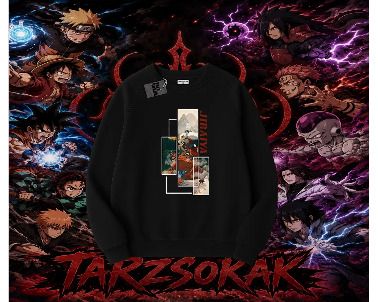 Jiraiya Naruto Anime Karakteri Oversize Unisex Bisiklet Yaka Sweatshirt Beyaz