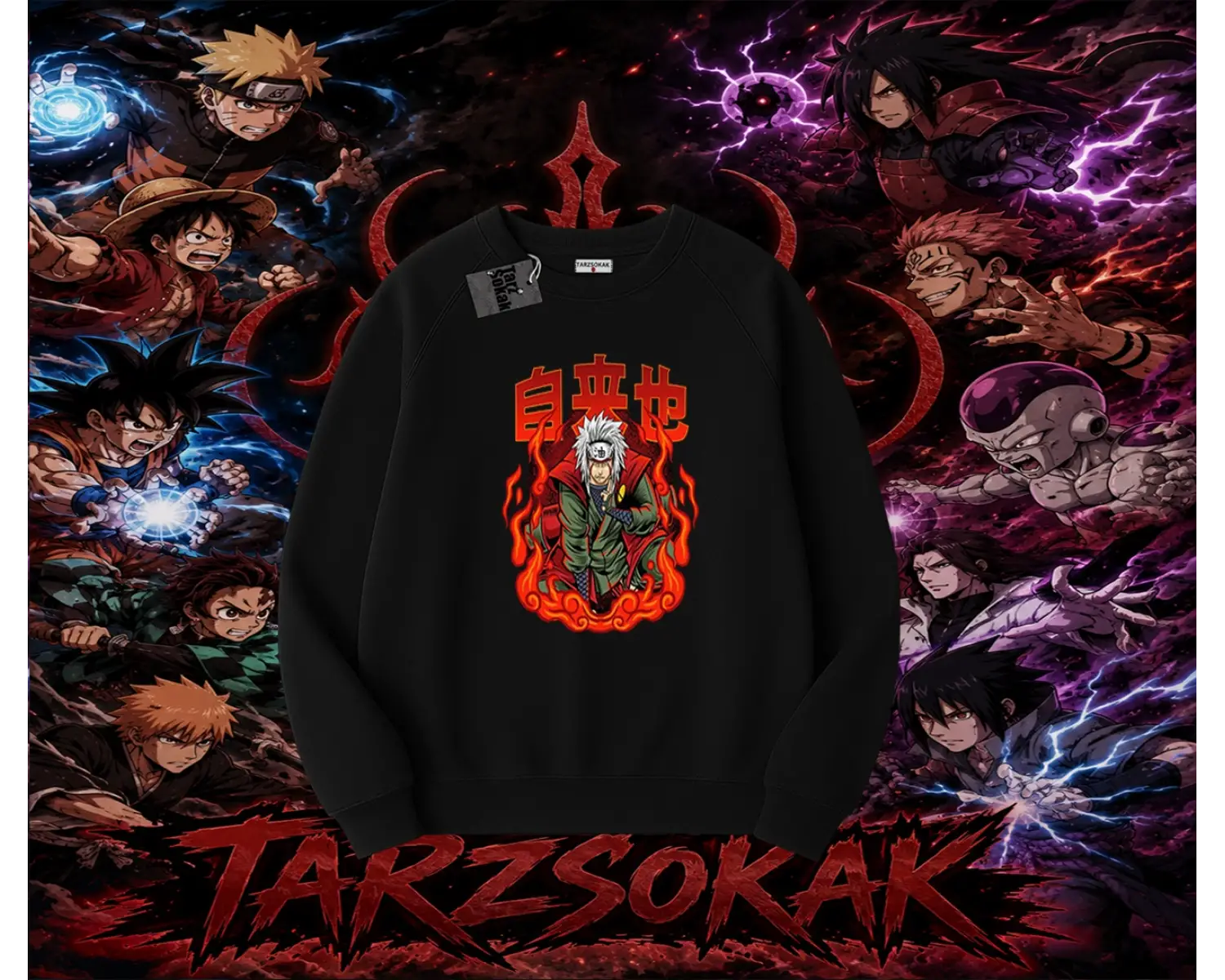 Jiraiya Naruto Anime Karakteri Oversize Unisex Bisiklet Yaka Sweatshirt Beyaz