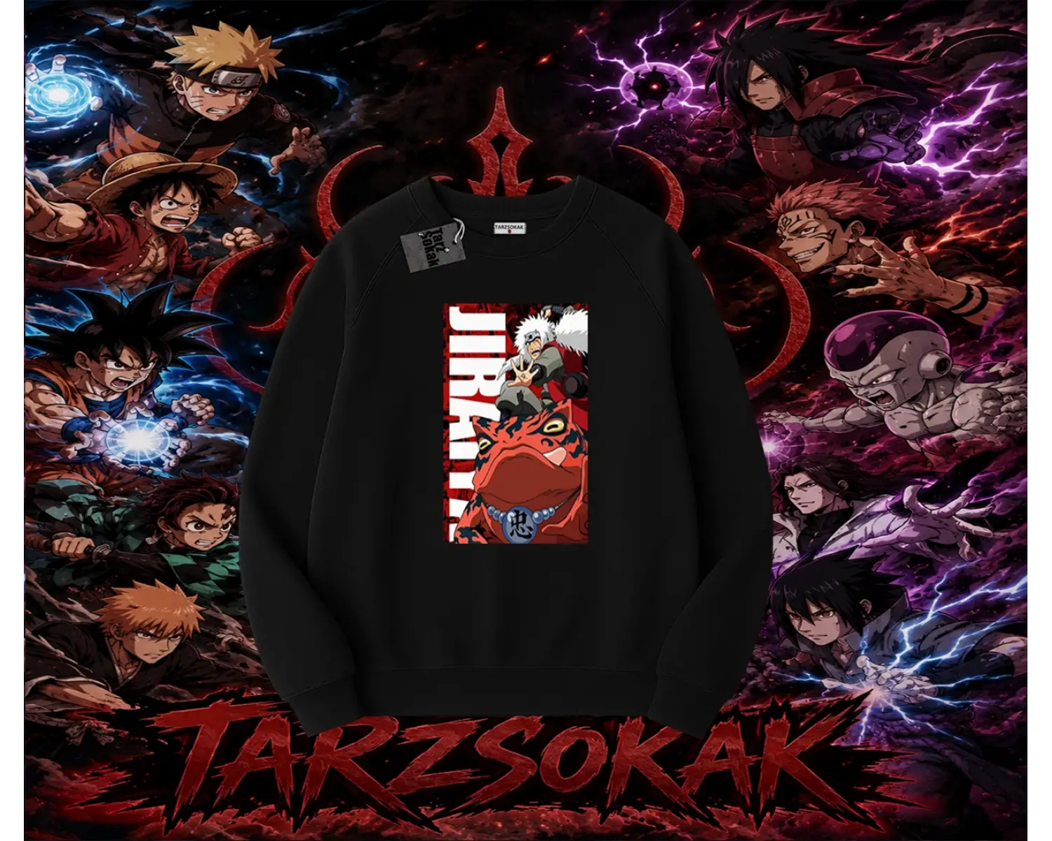 Jiraiya Naruto Anime Karakteri Oversize Unisex Bisiklet Yaka Sweatshirt Beyaz
