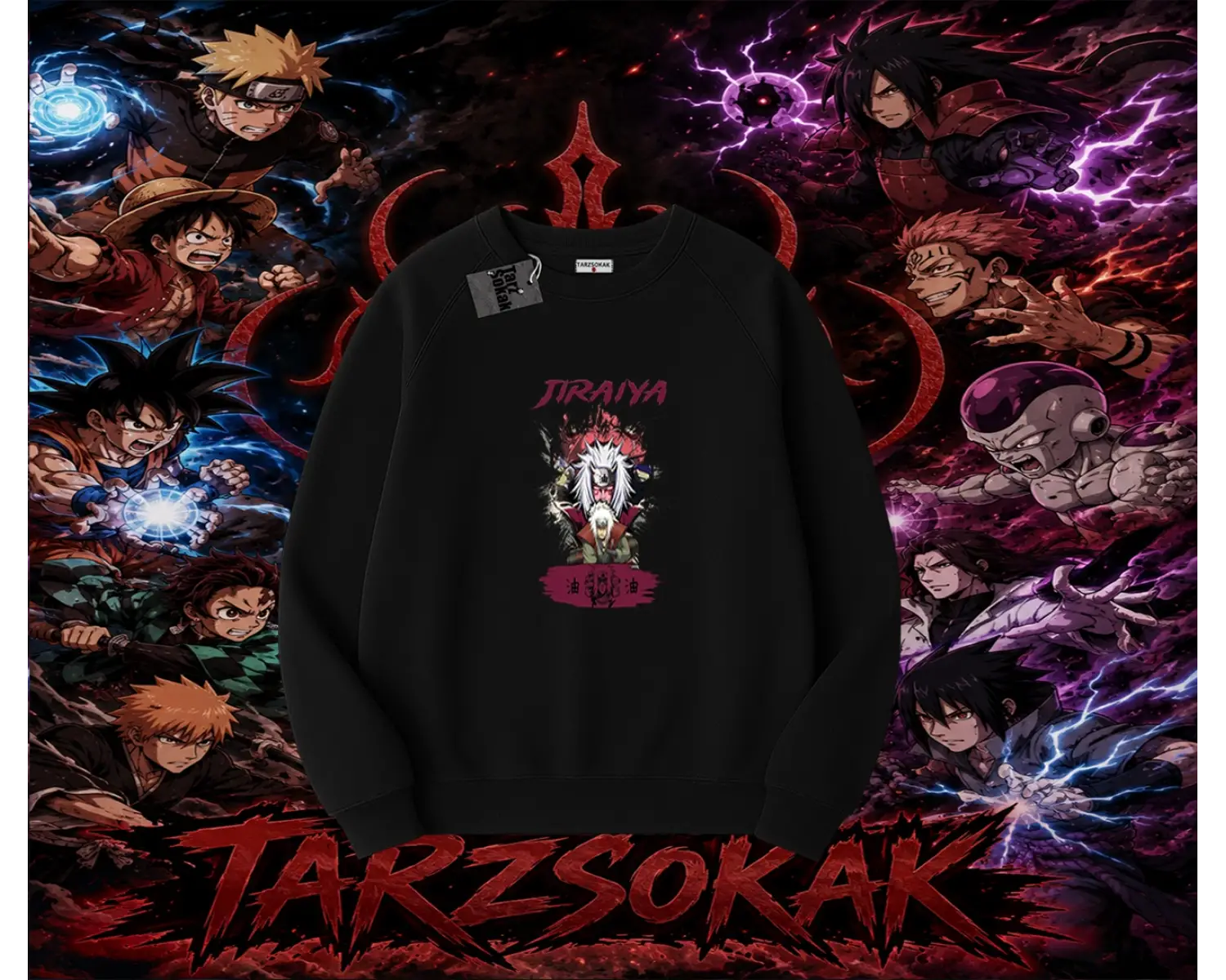 Jiraiya Naruto Anime Karakteri Oversize Unisex Bisiklet Yaka Sweatshirt Beyaz