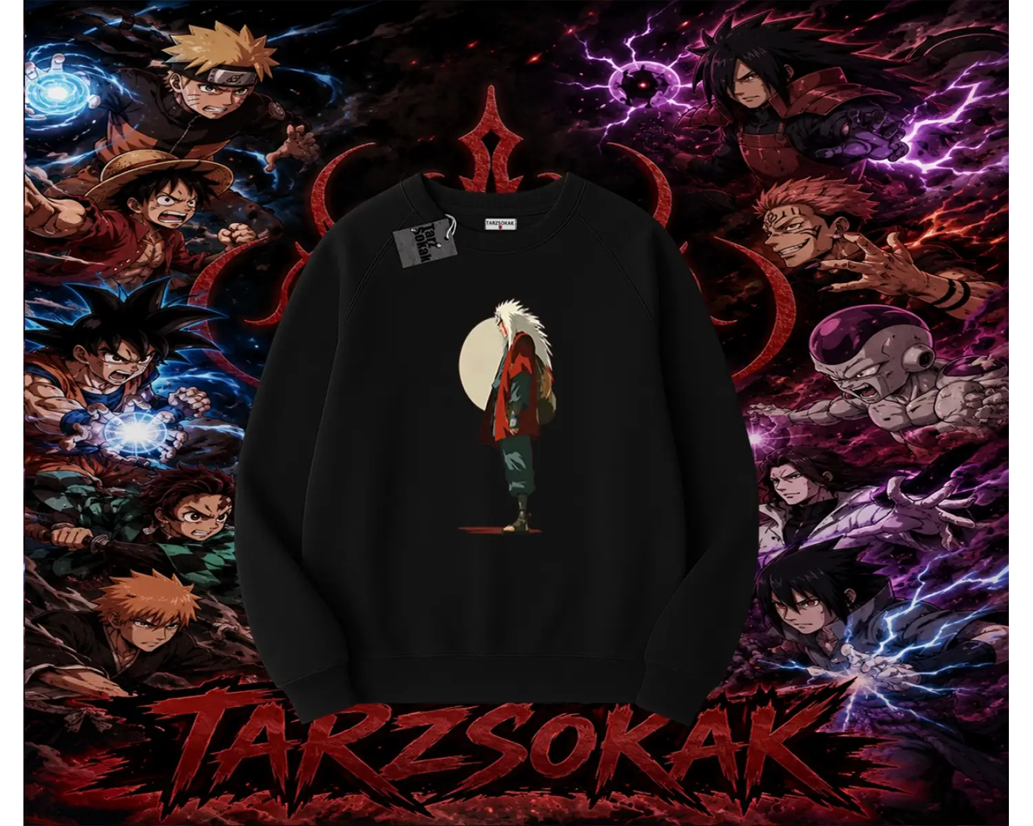 Jiraiya Naruto Anime Karakteri Oversize Unisex Bisiklet Yaka Sweatshirt Beyaz