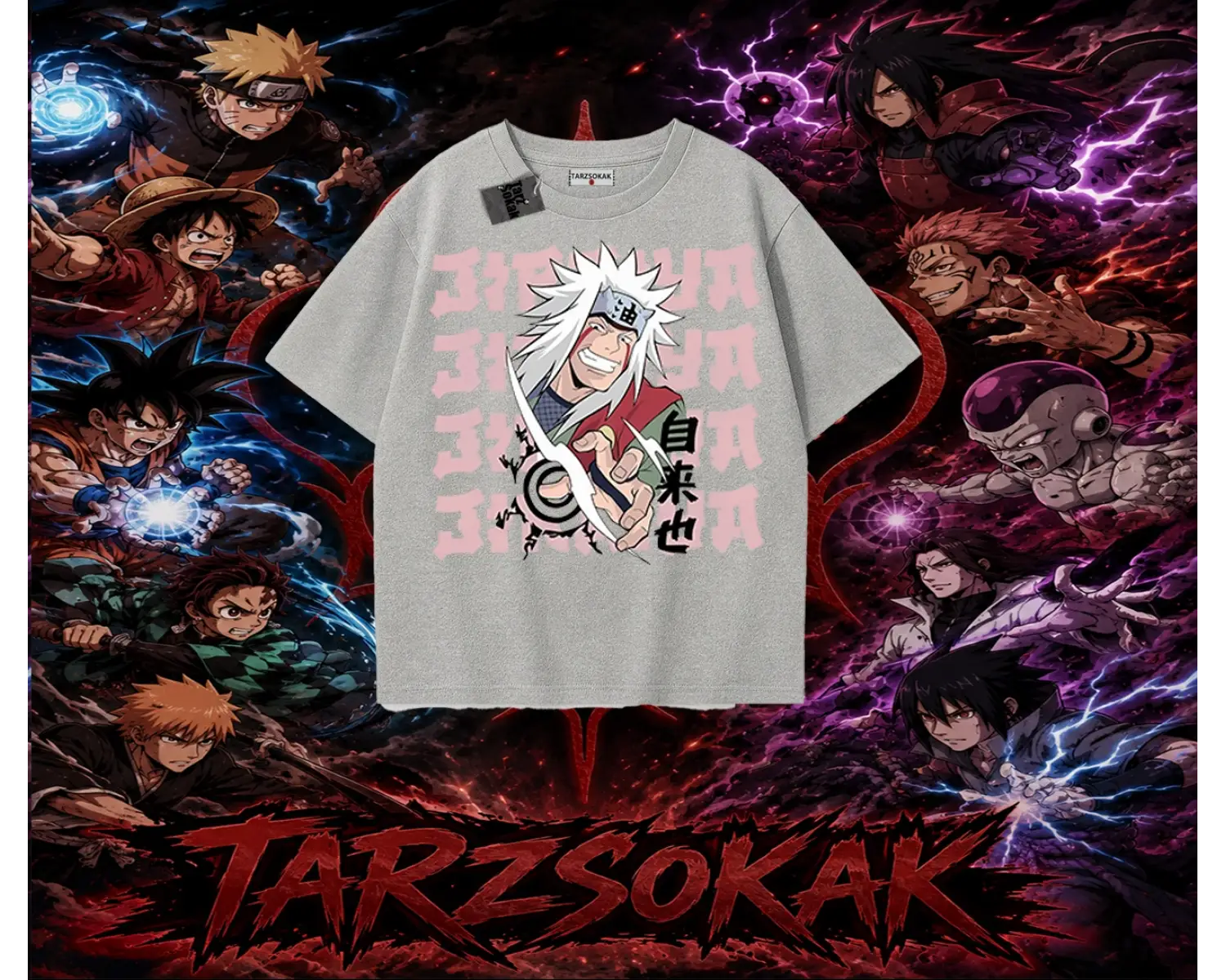 Jiraiya Naruto Anime Karakteri Oversize Unisex Tişört Beyaz