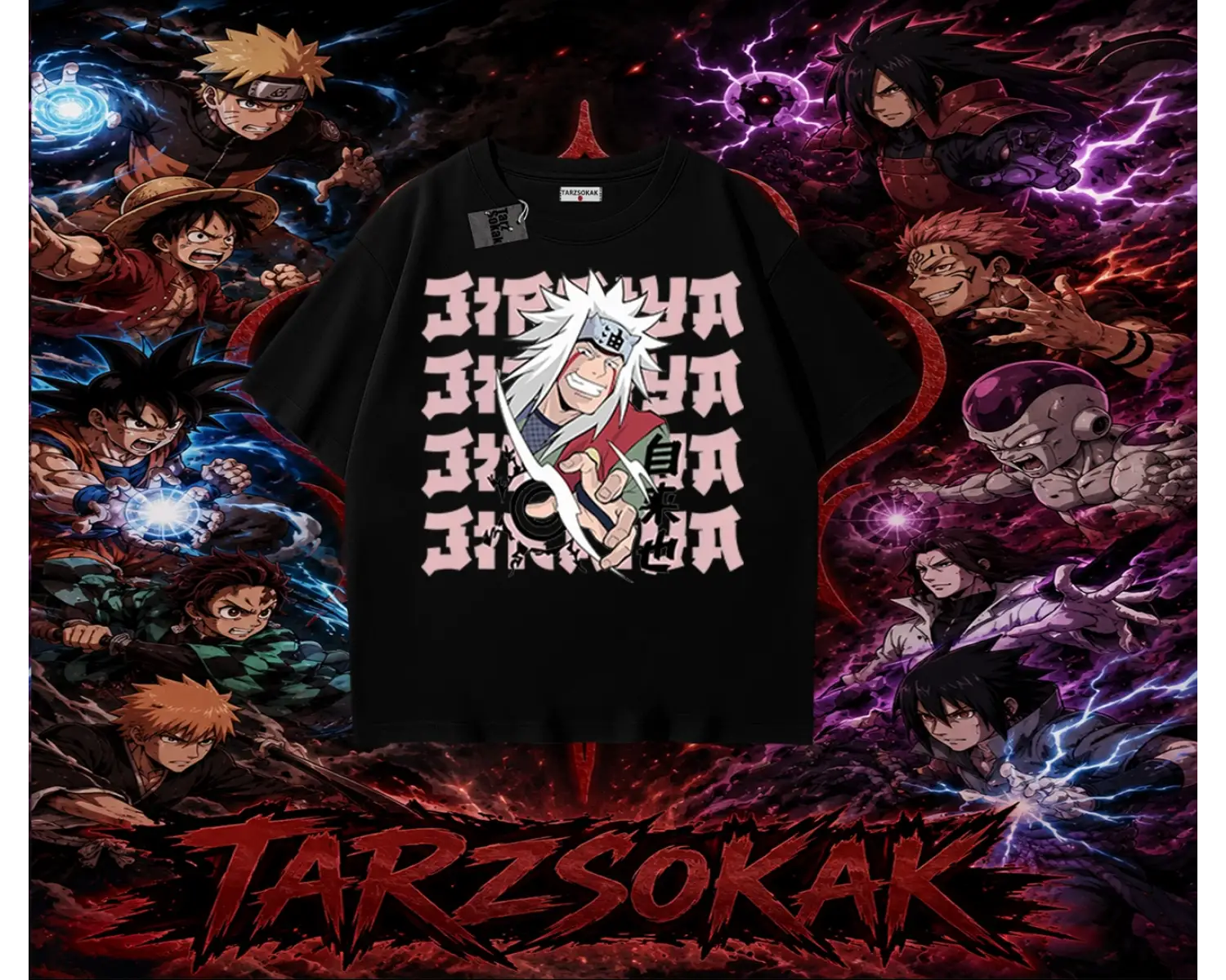Jiraiya Naruto Anime Karakteri Oversize Unisex Tişört Beyaz