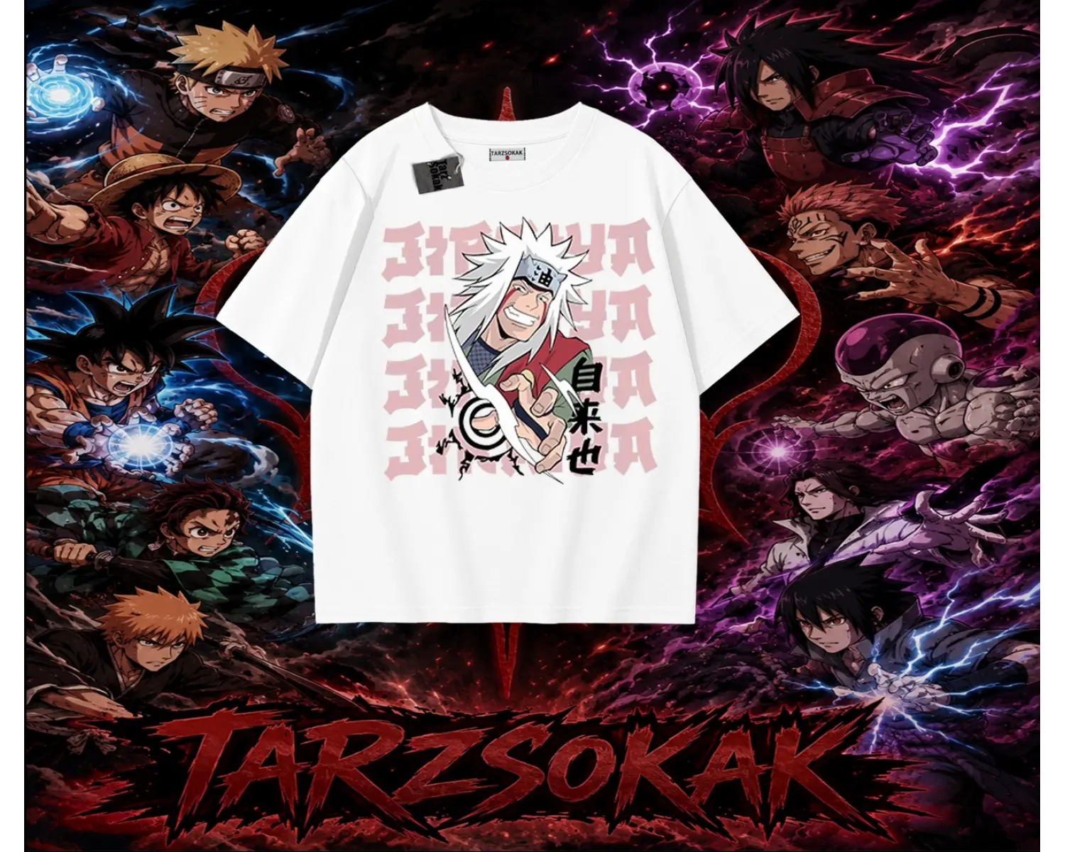 Jiraiya Naruto Anime Karakteri Oversize Unisex Tişört Beyaz
