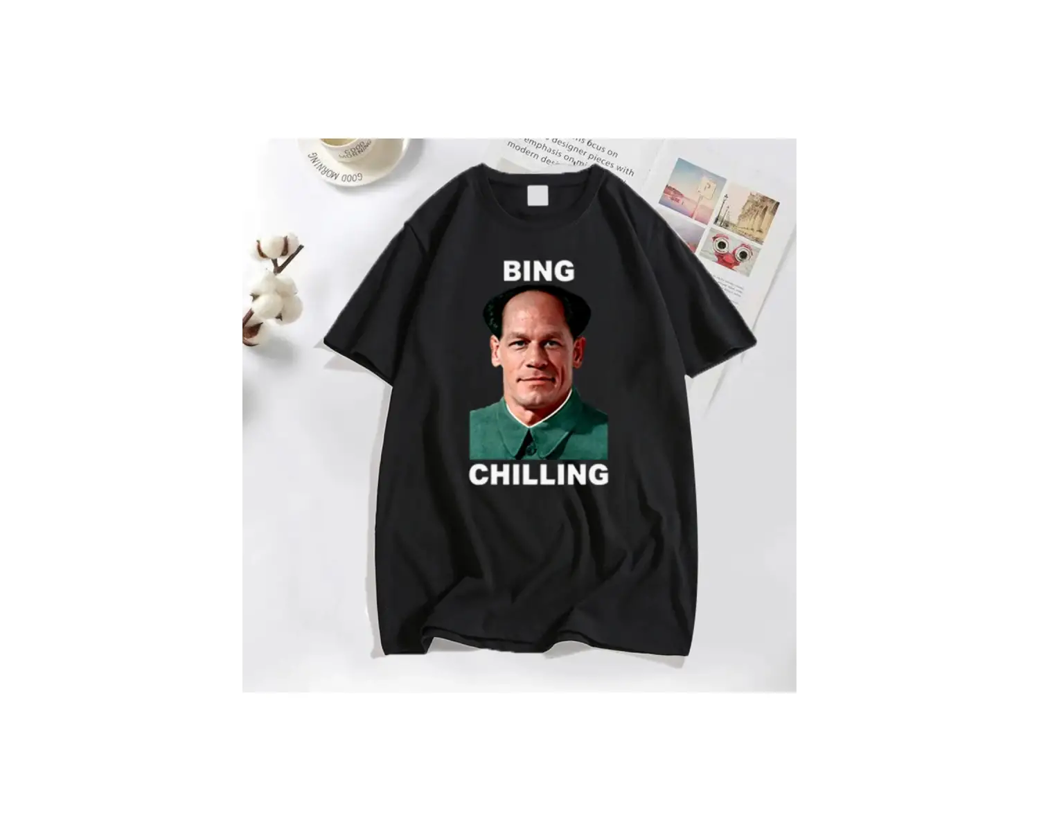 John Xina Bing Chilling John Cena Vintage T Shirt erkekler siyah pamuk günlük T-shirt yaz kıs 2941