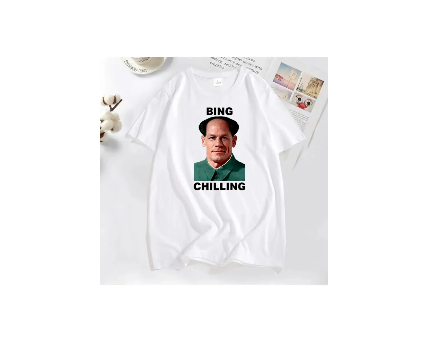 John Xina Bing Chilling John Cena Vintage T Shirt erkekler siyah pamuk günlük T-shirt yaz kıs 2941