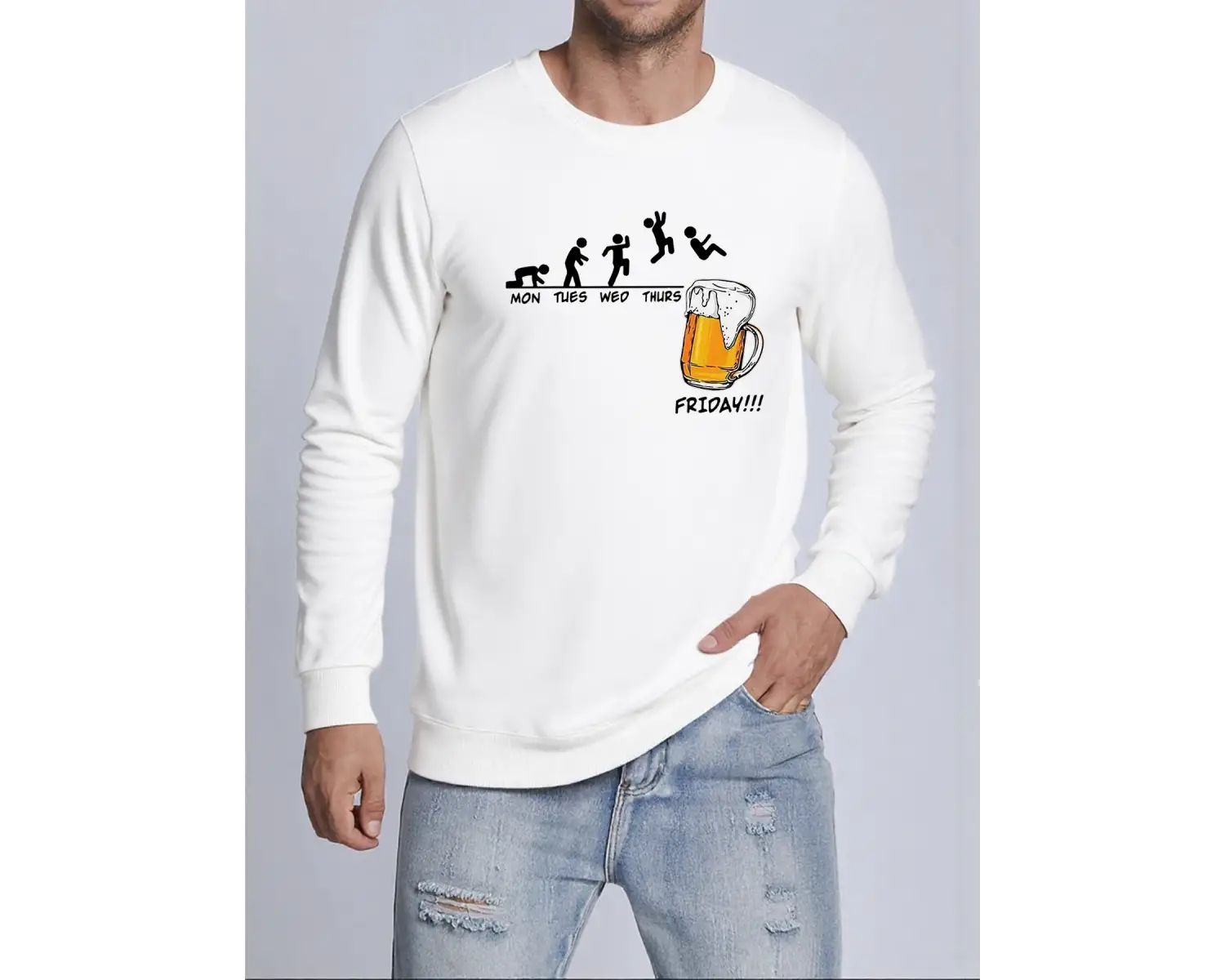 Jumping Into The Beer Friday Evolution Baskılı Üstler Erkek Yumuşak Trendy Kazak Sıcak Kalınl