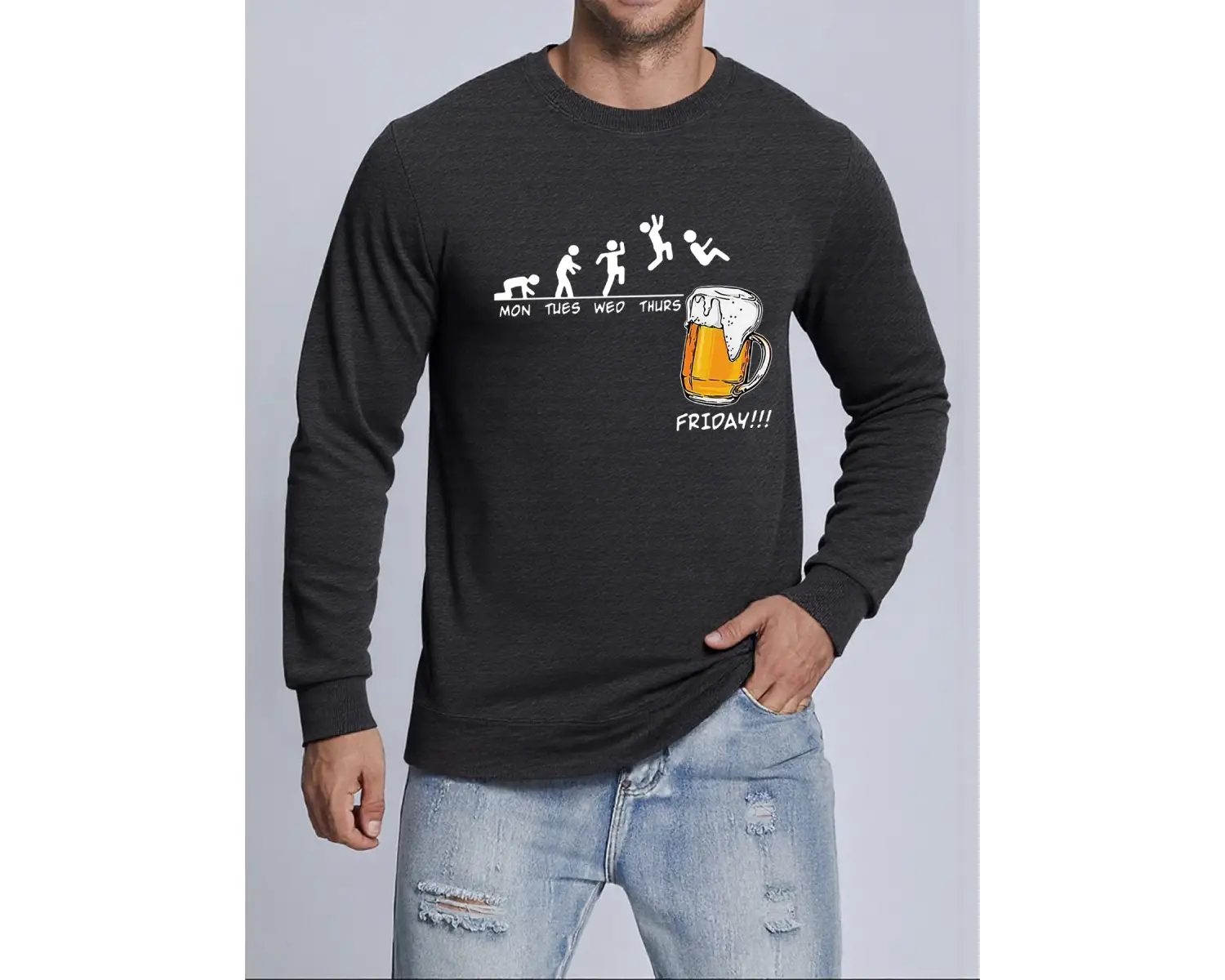 Jumping Into The Beer Friday Evolution Baskılı Üstler Erkek Yumuşak Trendy Kazak Sıcak Kalınl