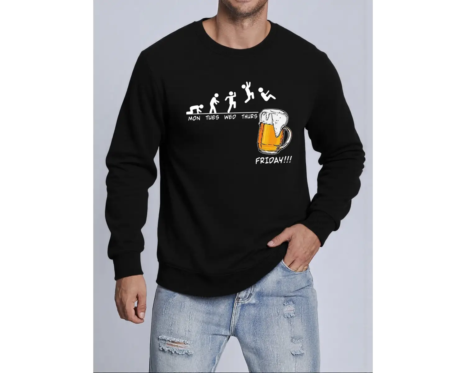 Jumping Into The Beer Friday Evolution Baskılı Üstler Erkek Yumuşak Trendy Kazak Sıcak Kalınl