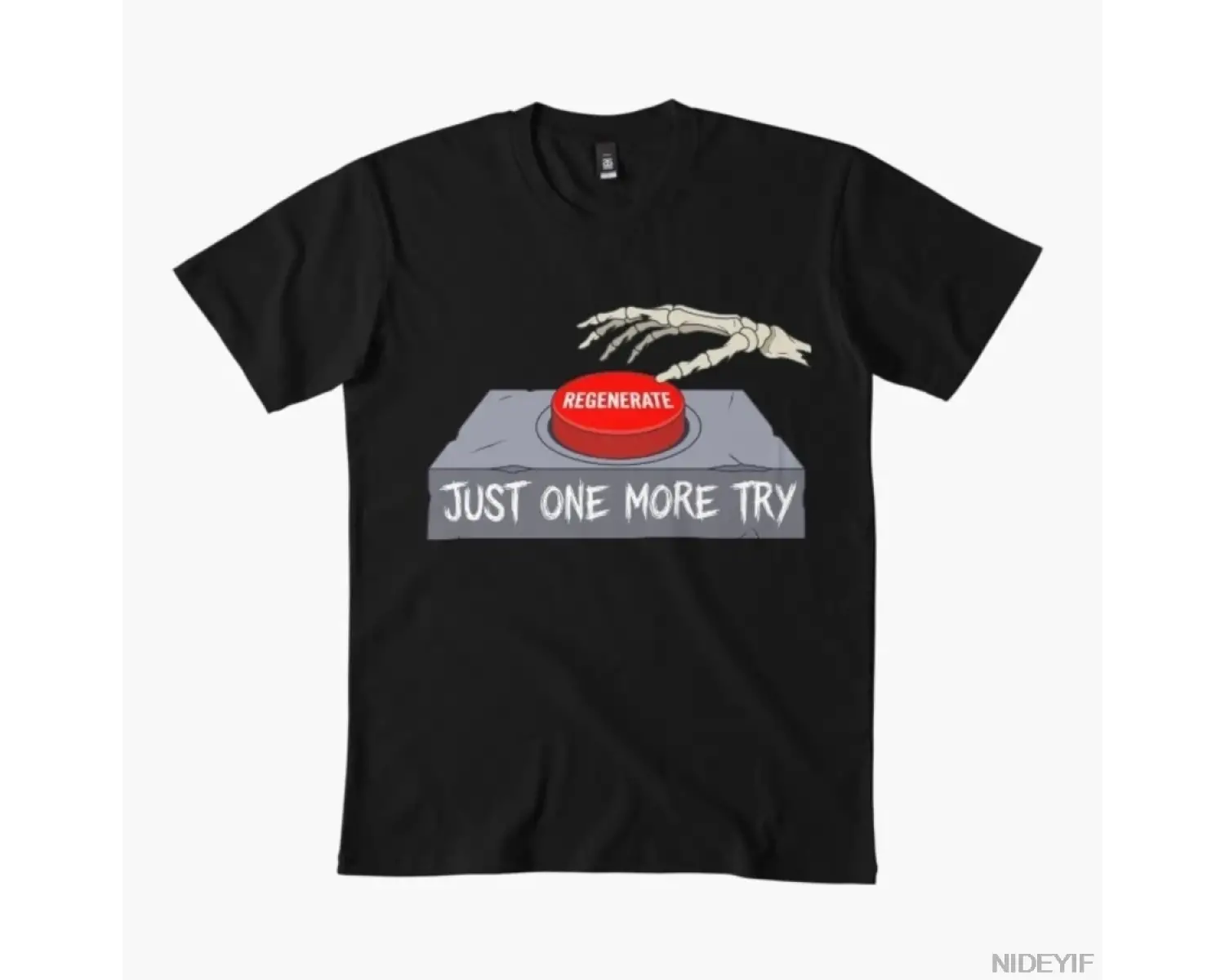 Just One More Try Funny AI Regenerate Button Skeleton Design T-shirt For Men Women 100% Cotto