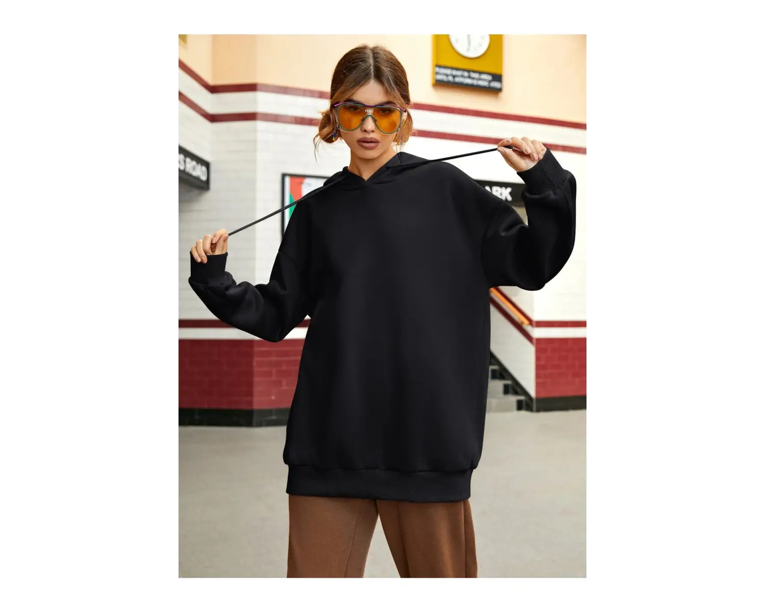 Kadın Aestheticism Baskılı Kapüşonlu Sweatshirt Siyah