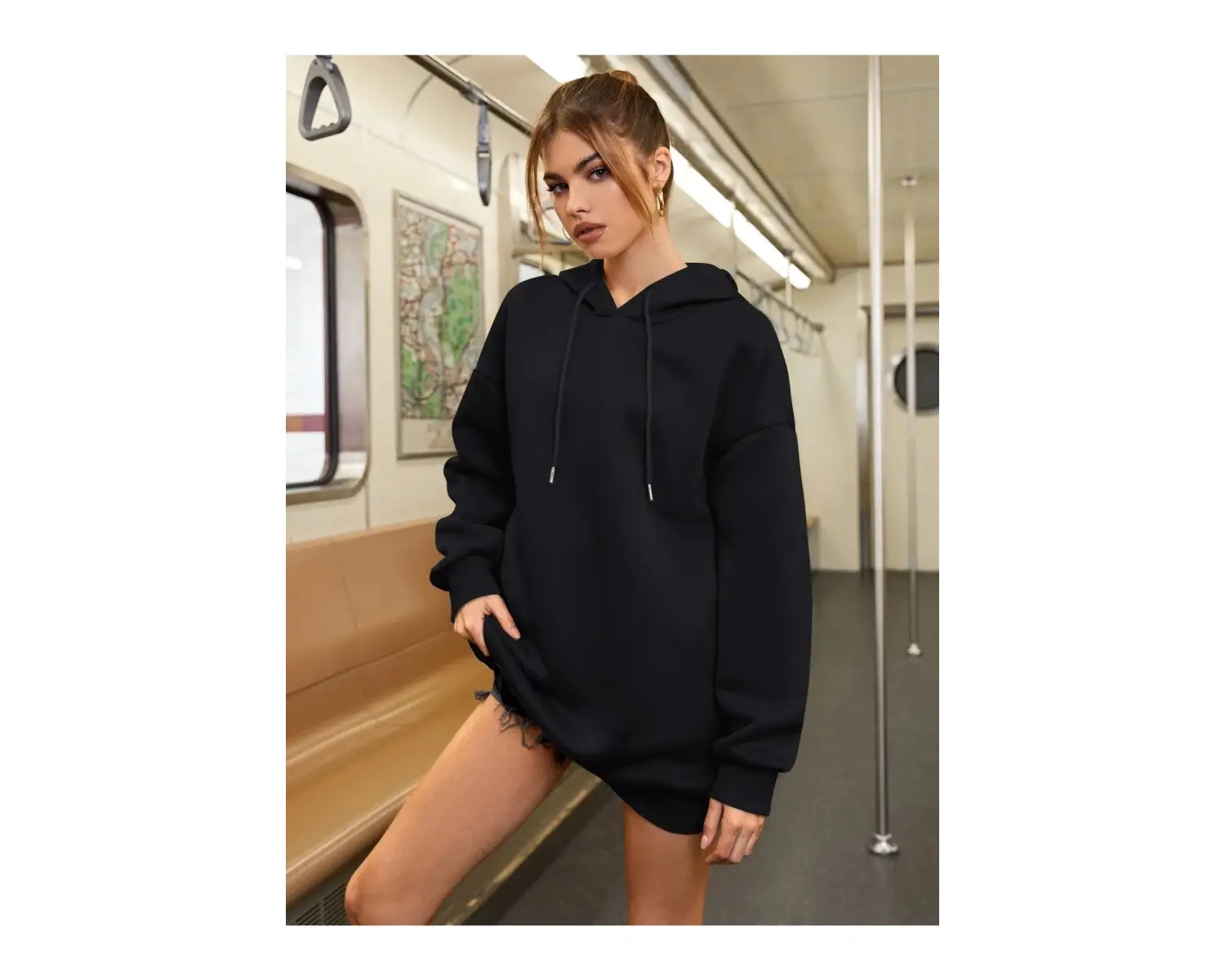 Kadın Aestheticism Baskılı Kapüşonlu Sweatshirt Siyah