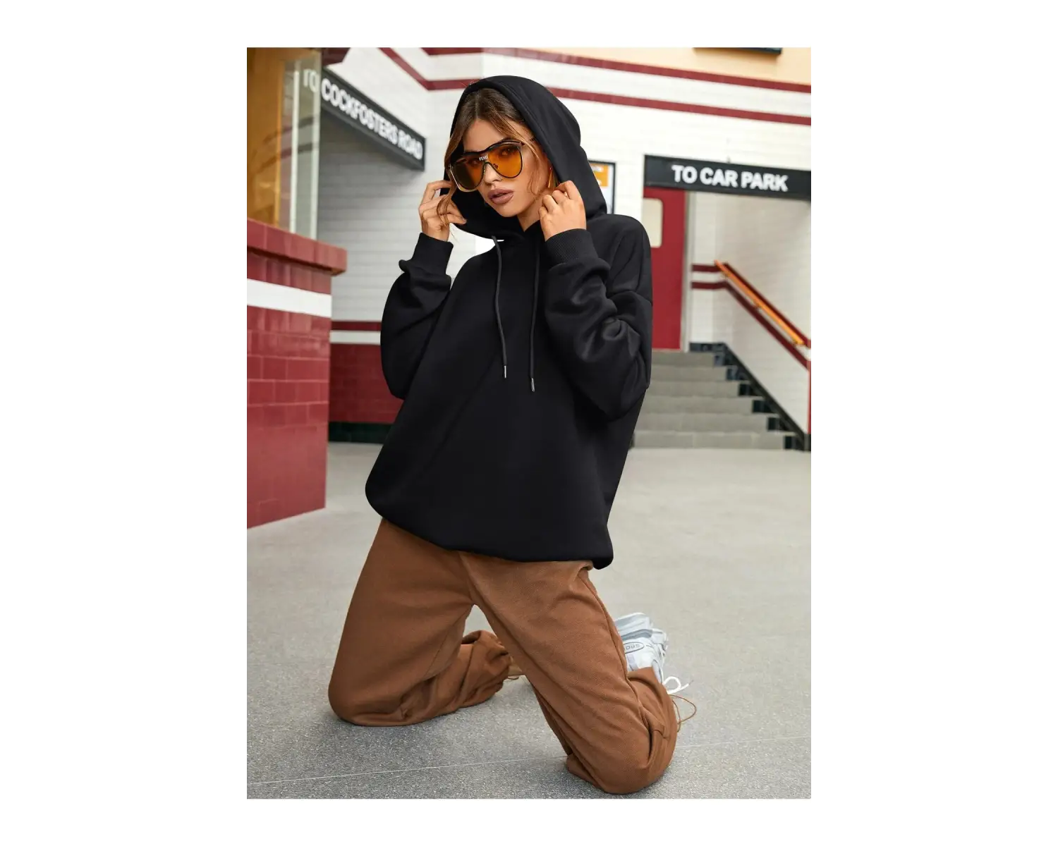 Kadın Aestheticism Baskılı Kapüşonlu Sweatshirt Siyah