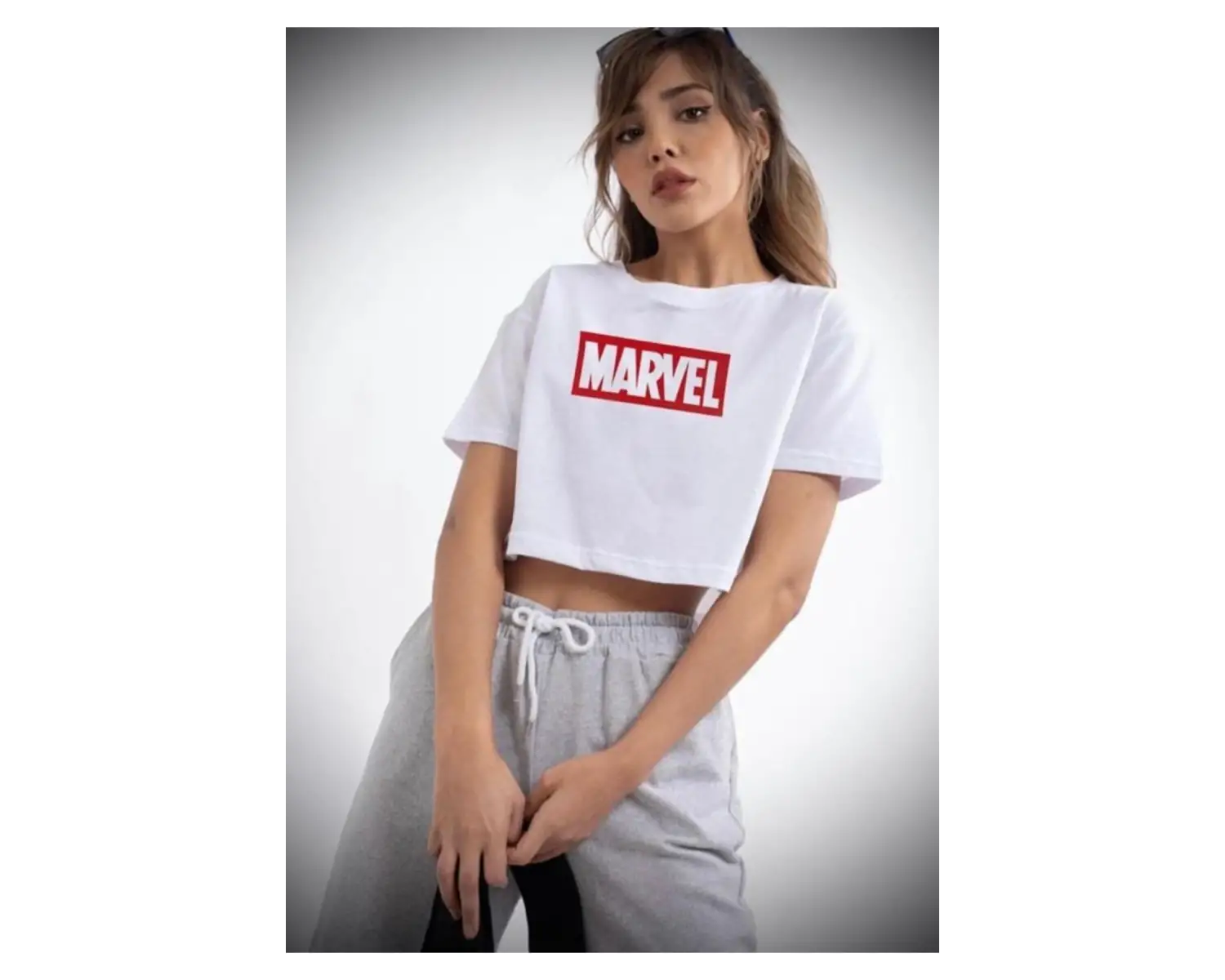 Kadın Baskılı Yuvarlak Yaka Crop Tshirt