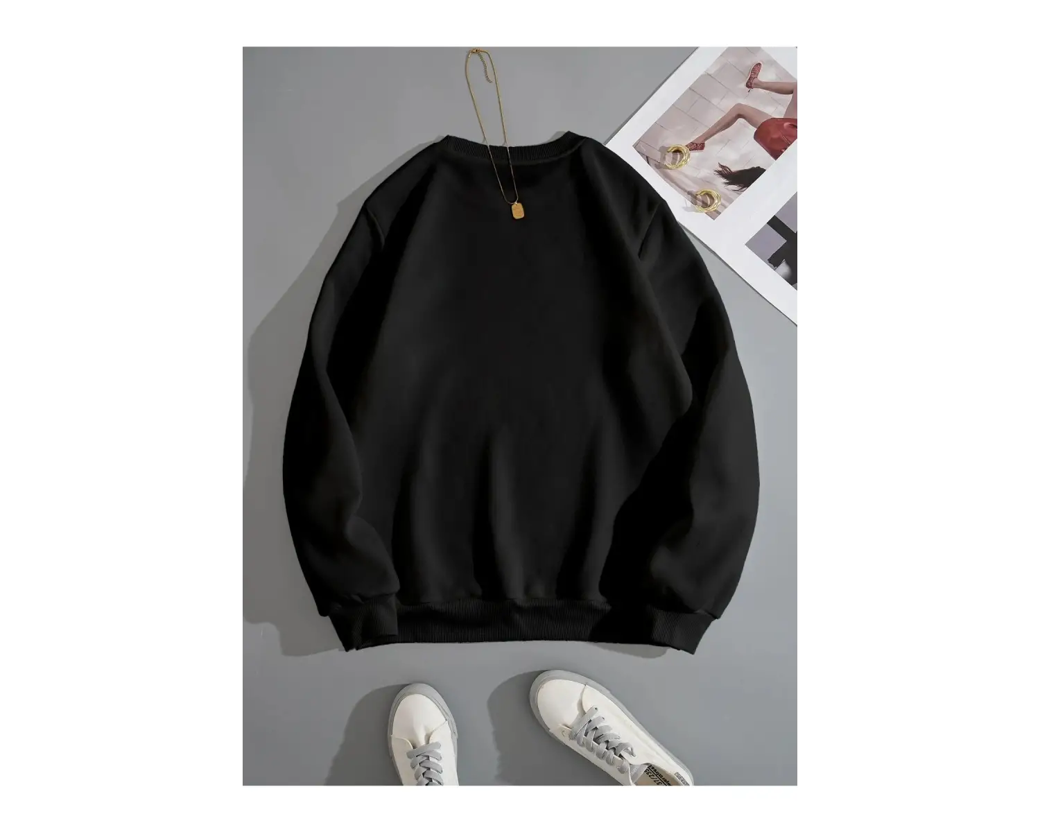 Kadın Beauty Baskılı Oversize Bisiklet Yaka Sweatshirt Siyah