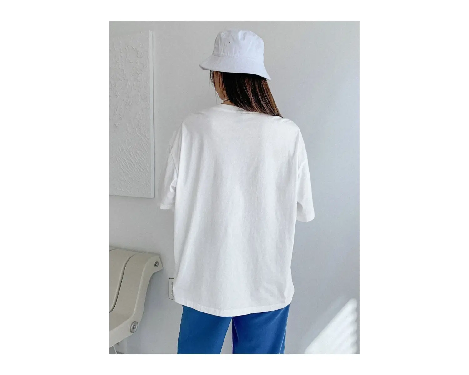 Kadın Beyaz Bloomıng Baskılı Oversize Bisiklet Yaka Tshirt