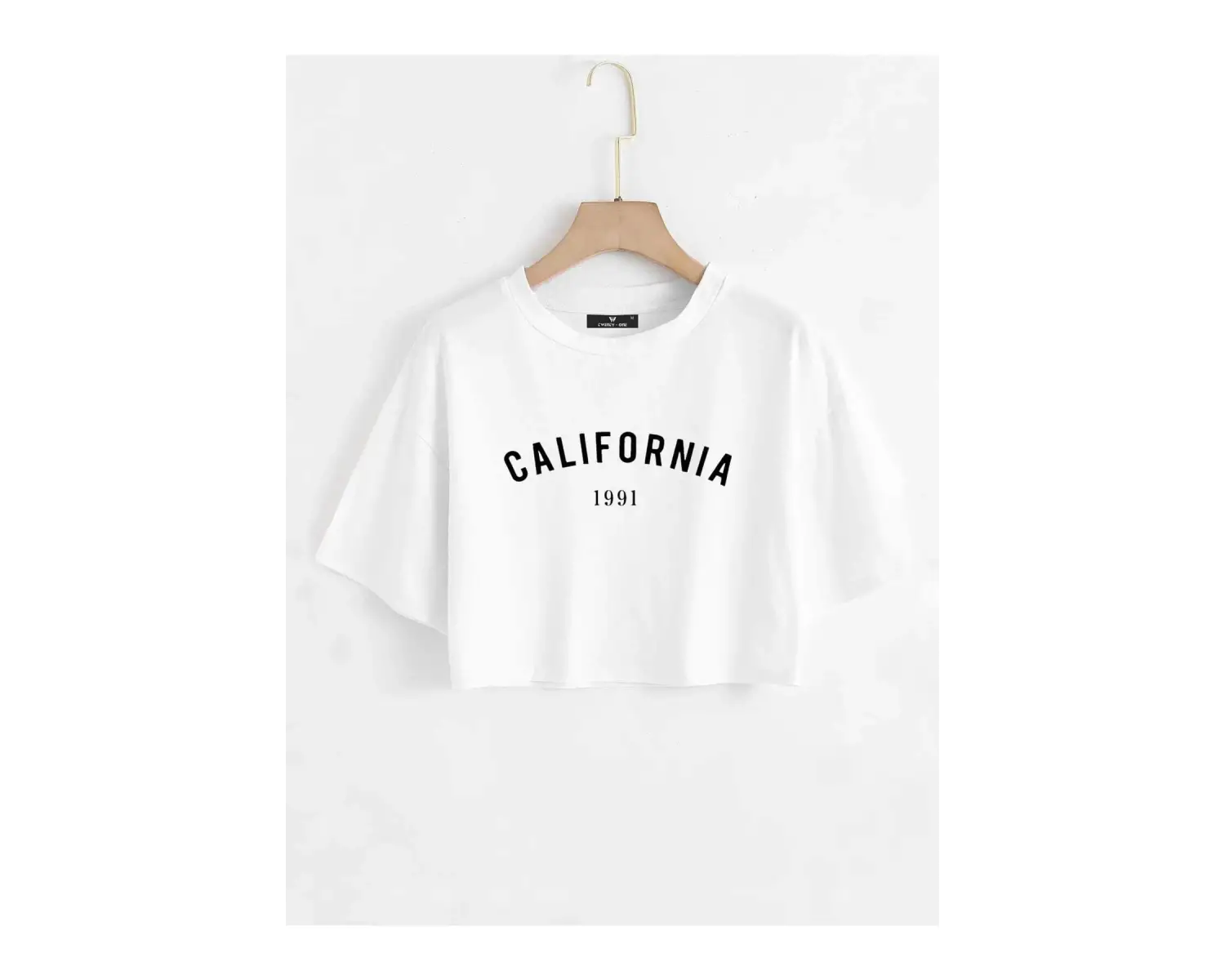 Kadın Beyaz California Baskılı Oversize Crop