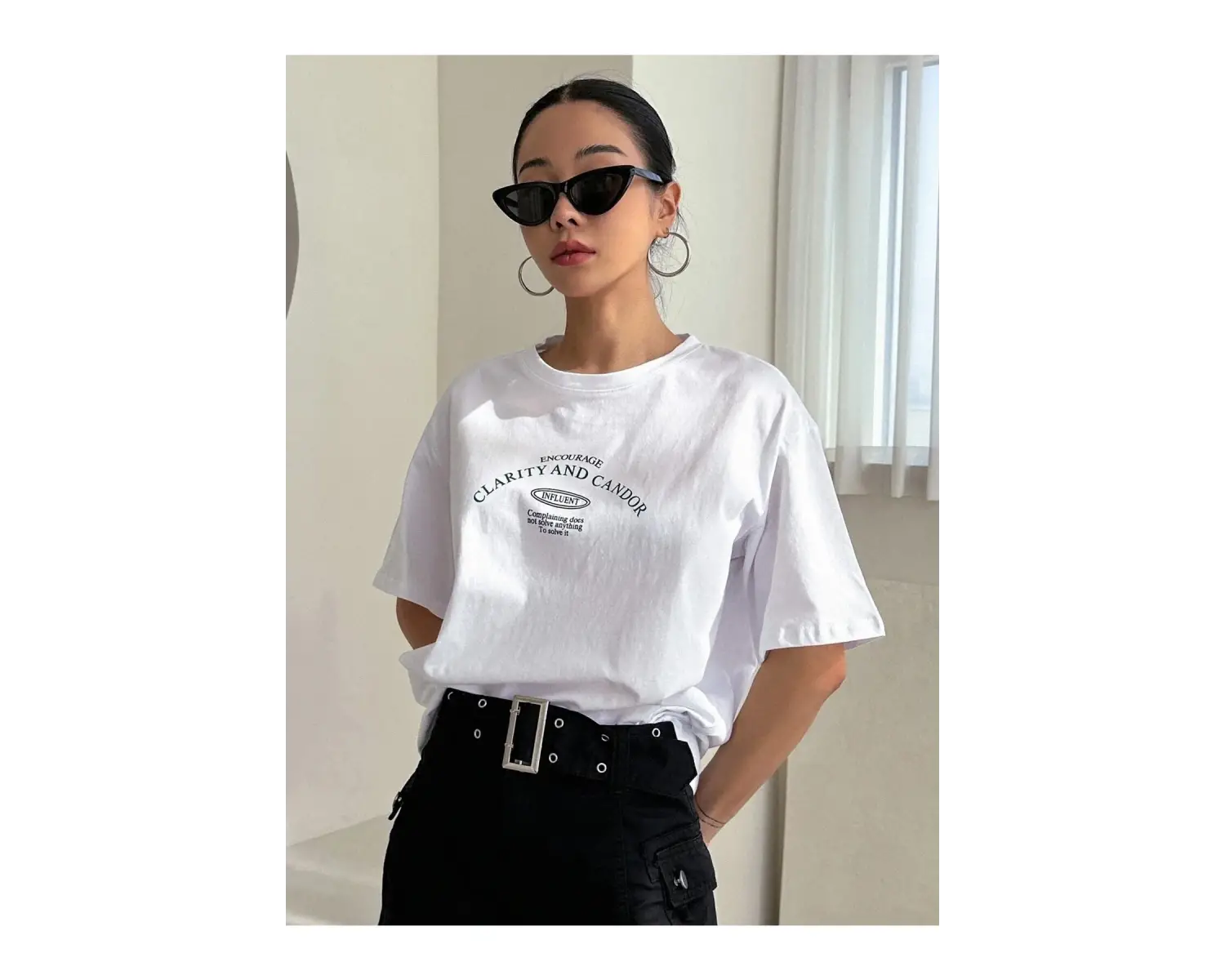 Kadın Beyaz Clarity And Candor Baskılı Oversize T-shirt