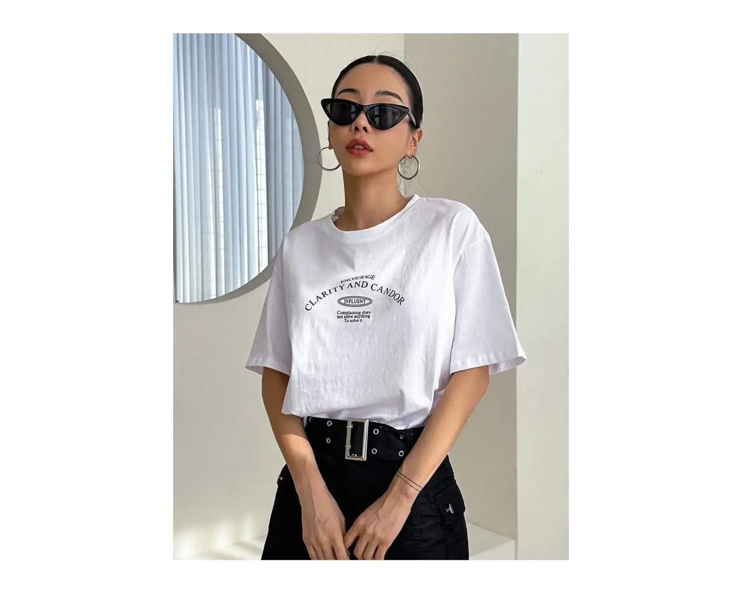 Kadın Beyaz Clarity And Candor Baskılı Oversize T-shirt