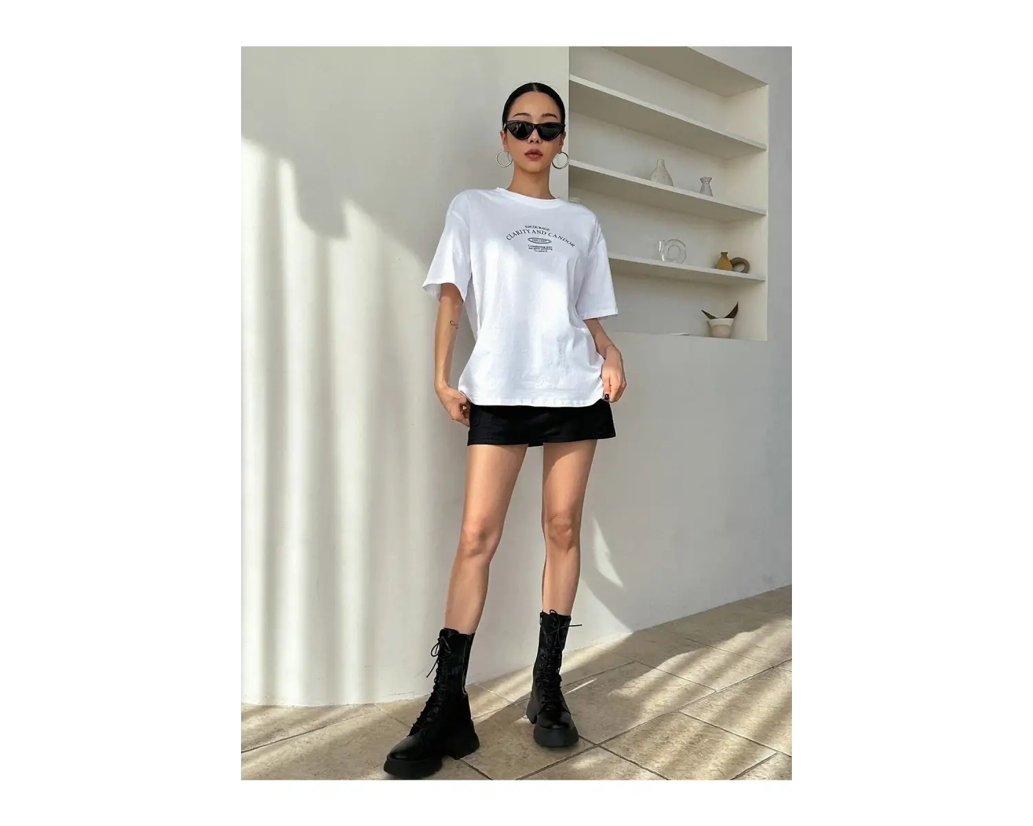 Kadın Beyaz Clarity And Candor Baskılı Oversize T-shirt