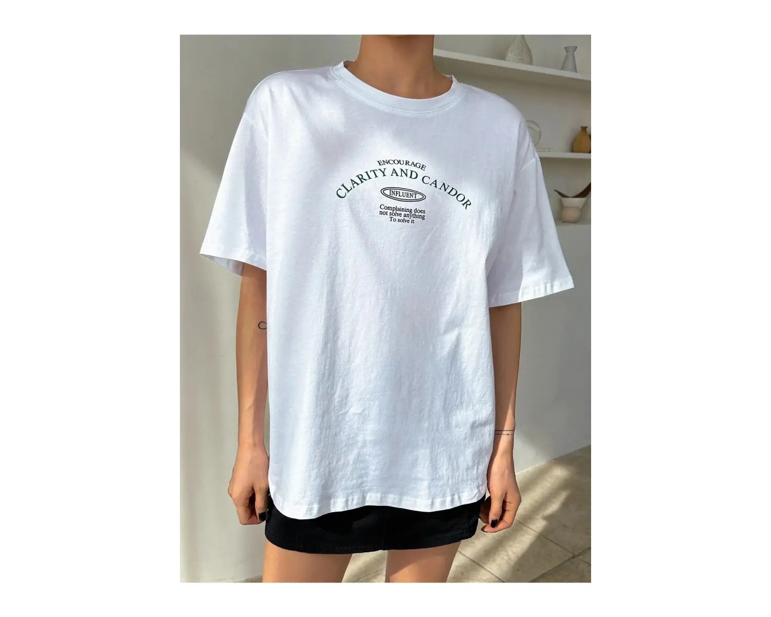 Kadın Beyaz Clarity And Candor Baskılı Oversize T-shirt