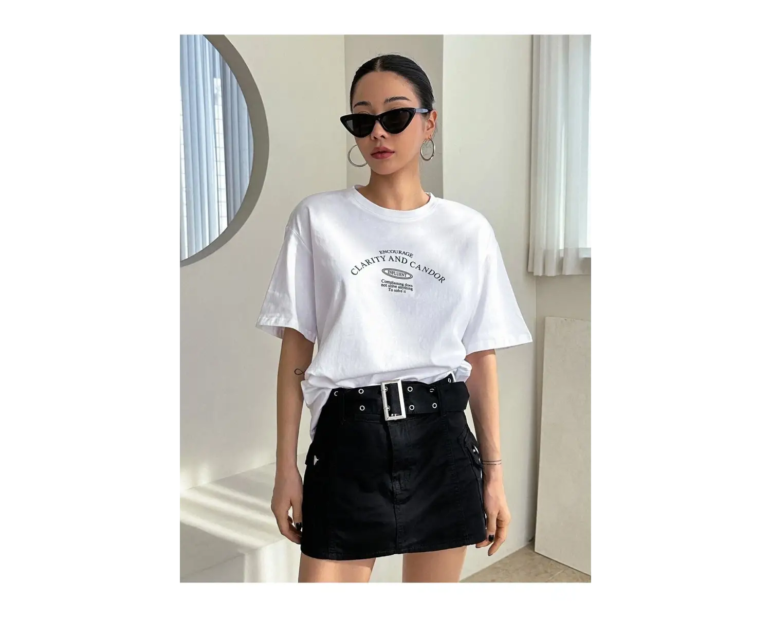 Kadın Beyaz Clarity And Candor Baskılı Oversize T-shirt