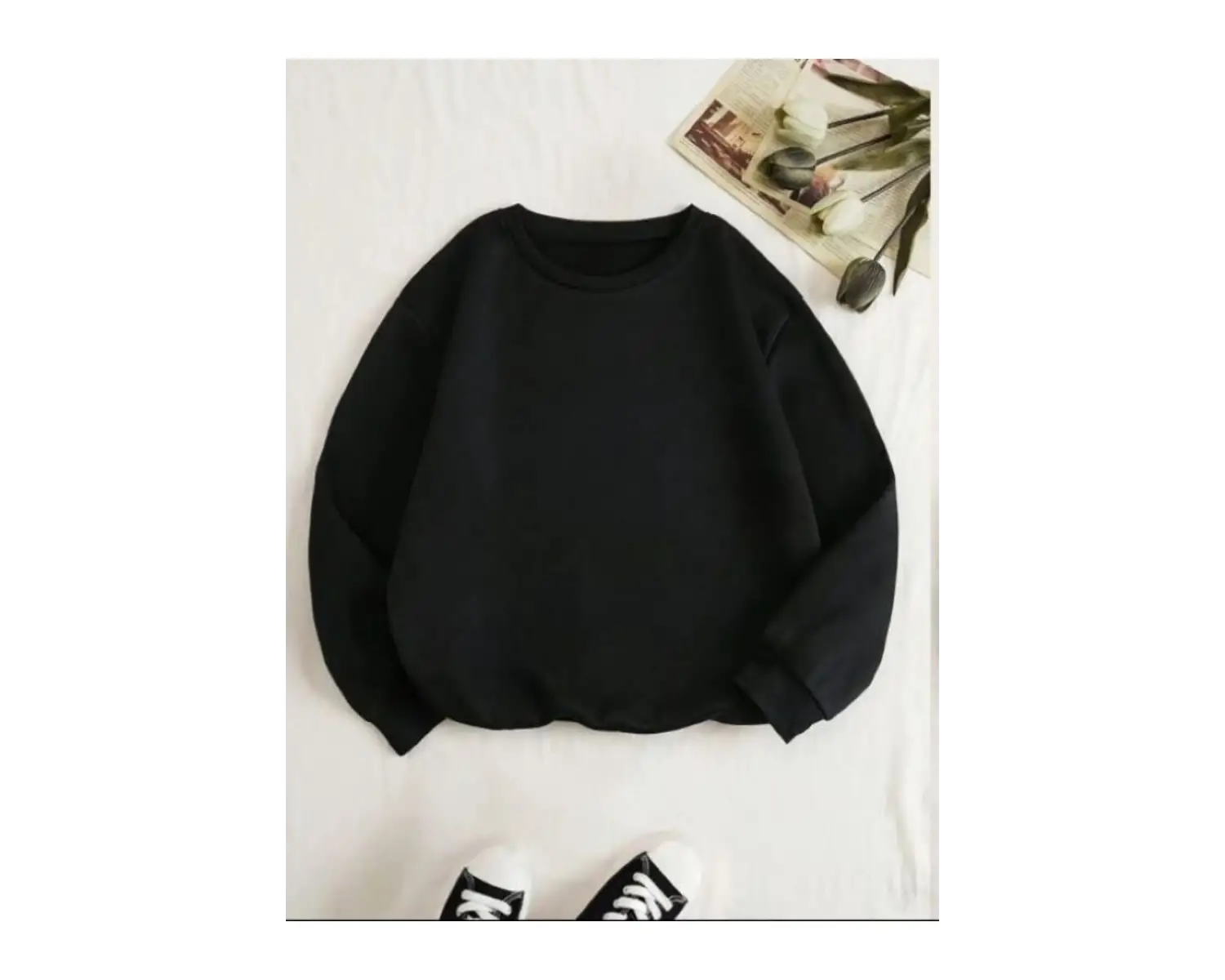 Kadın Beyaz Düz Bisiklet Yaka Sweatshirt TS-BASKSZBSKLTKS