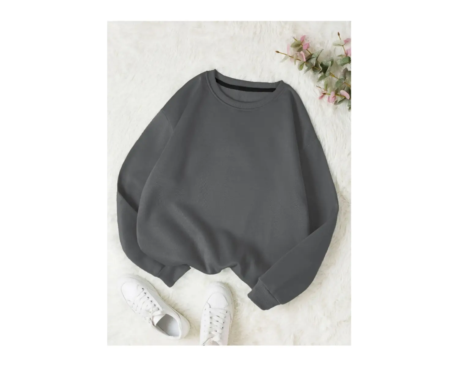 Kadın Beyaz Düz Bisiklet Yaka Sweatshirt TS-BASKSZBSKLTKS