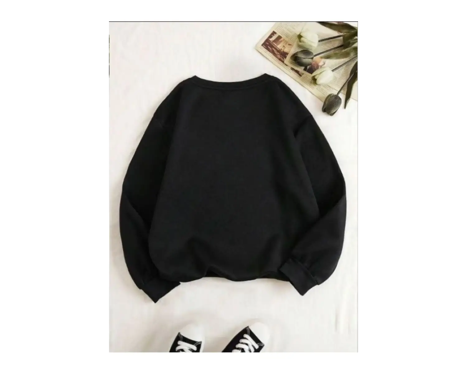 Kadın Beyaz Düz Bisiklet Yaka Sweatshirt TS-BASKSZBSKLTKS