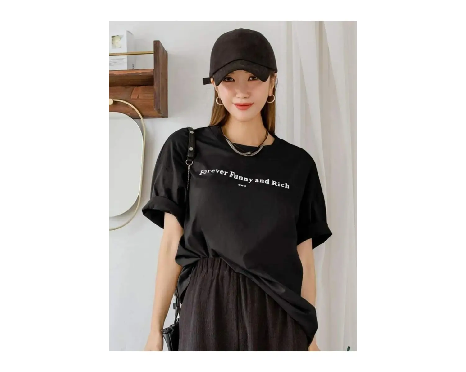 Kadın Beyaz Funny And Rich Baskılı Oversize T-Shirt
