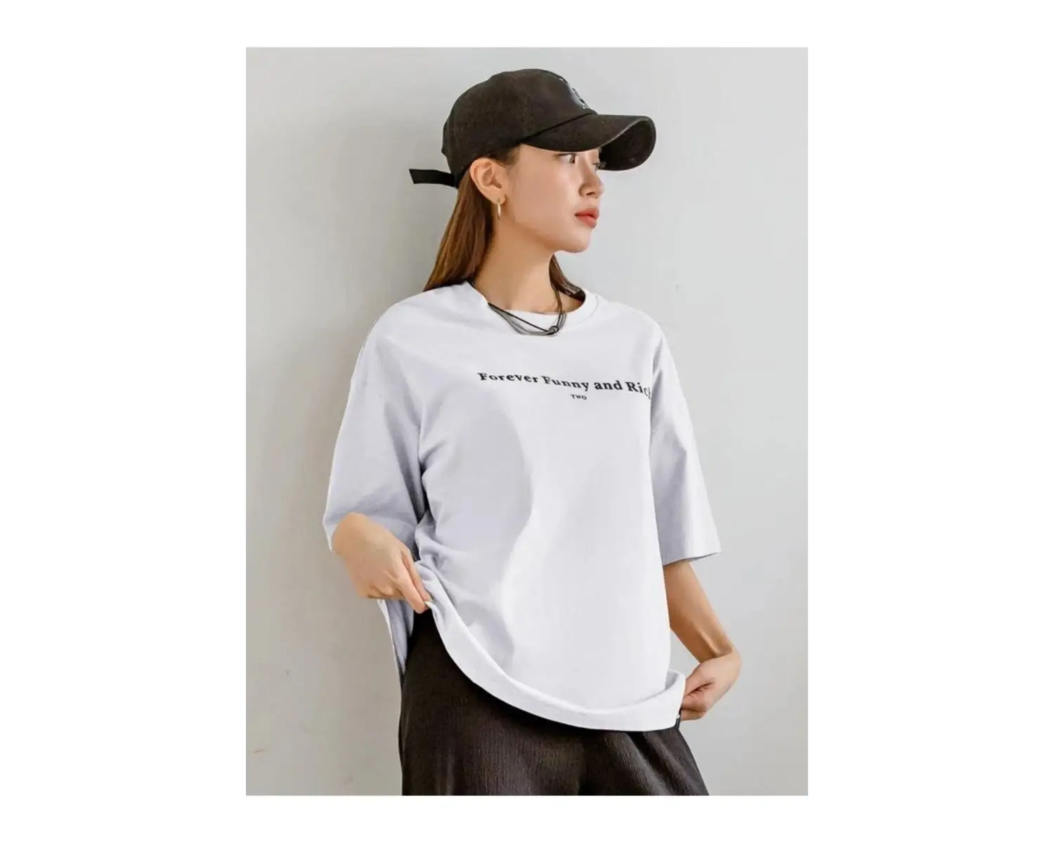 Kadın Beyaz Funny And Rich Baskılı Oversize T-Shirt