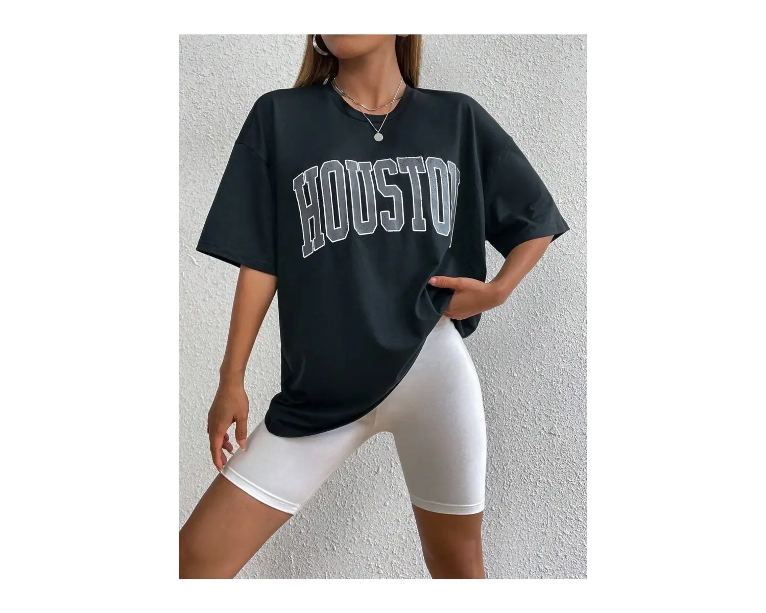 Kadın Beyaz Houston Baskılı Oversize T-shirt