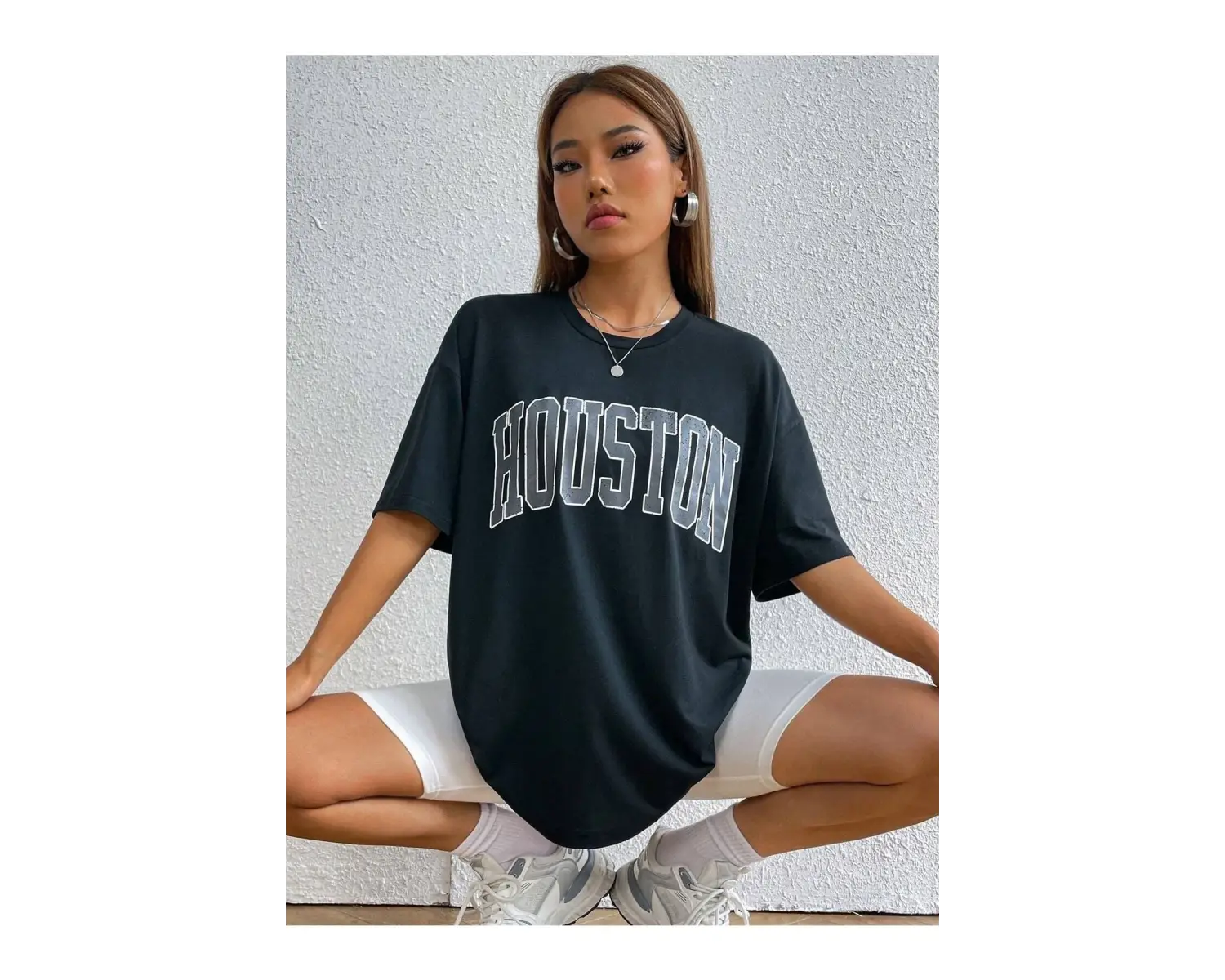 Kadın Beyaz Houston Baskılı Oversize T-shirt