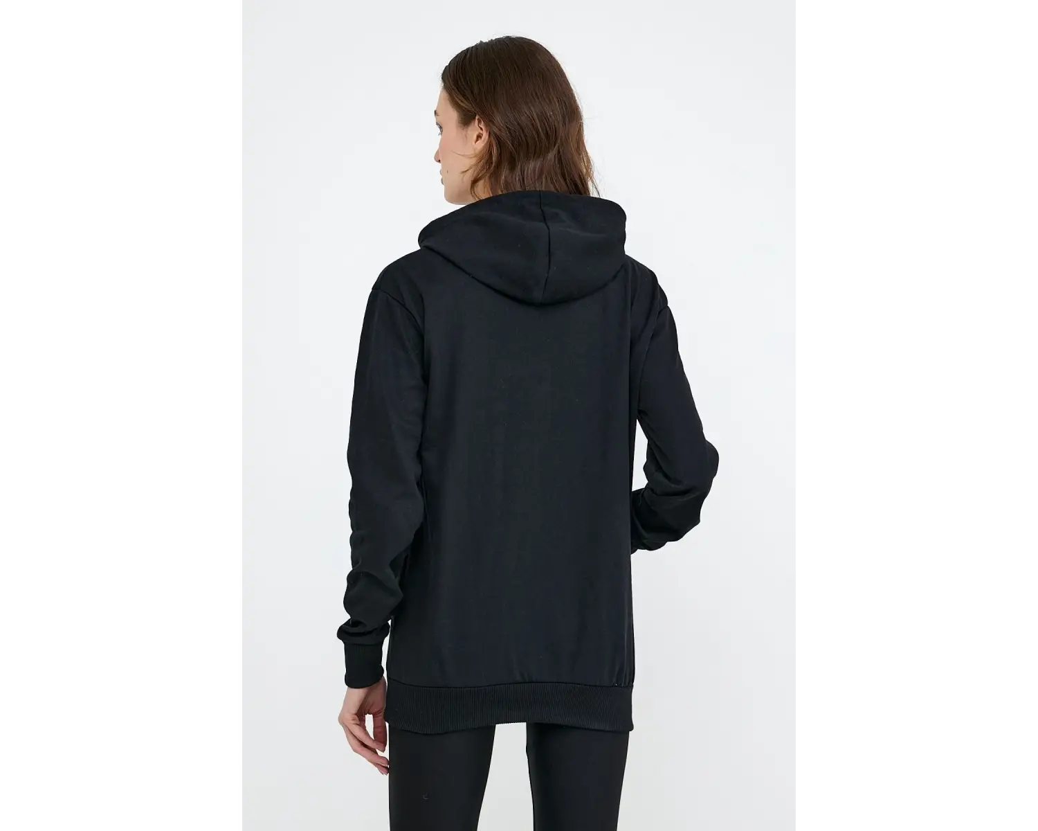 Kadın Beyaz Kapüşonlu Kanguru Cep Sweatshirt