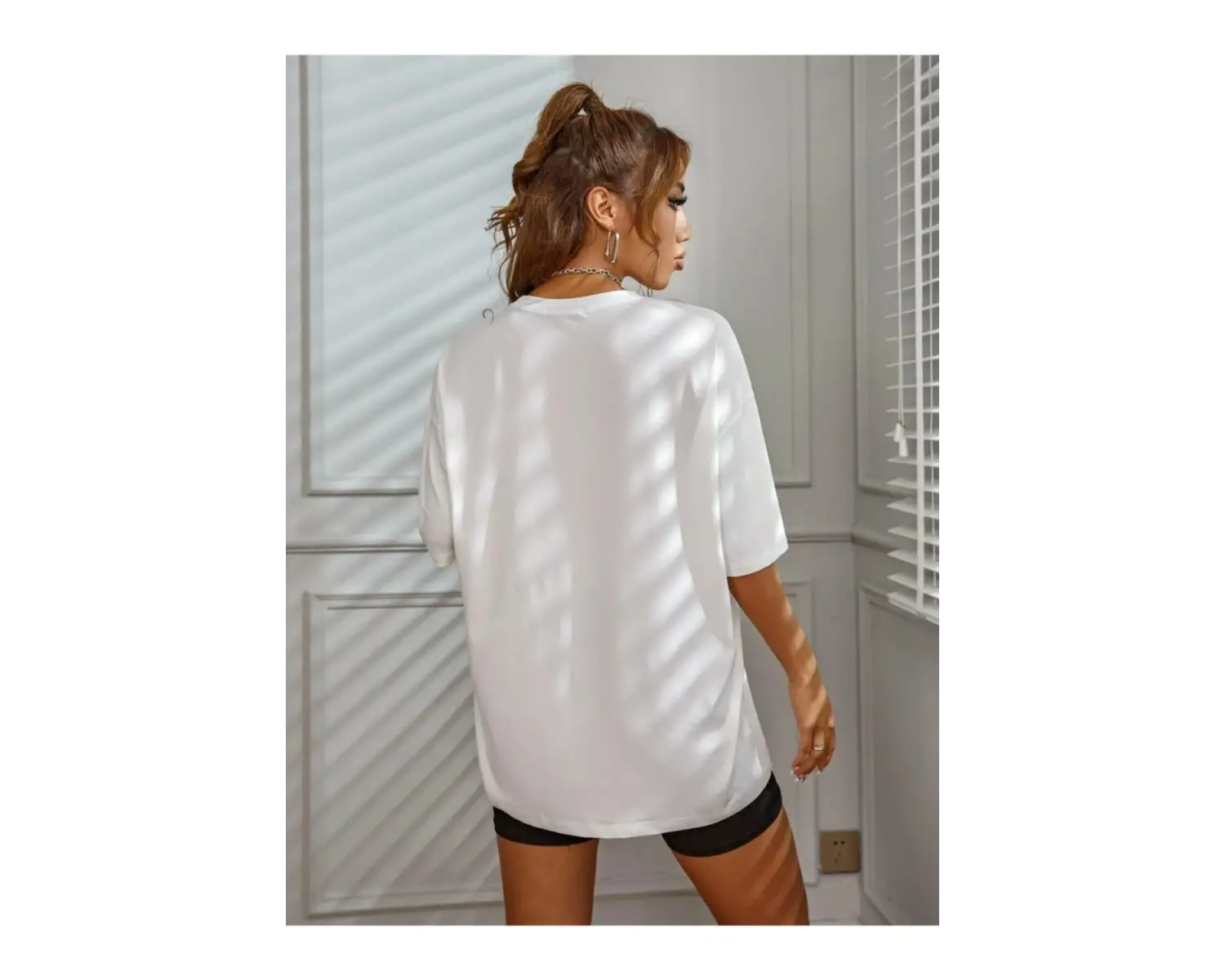 Kadın Beyaz Los Angeles 91 Baskılı Oversize Tişört