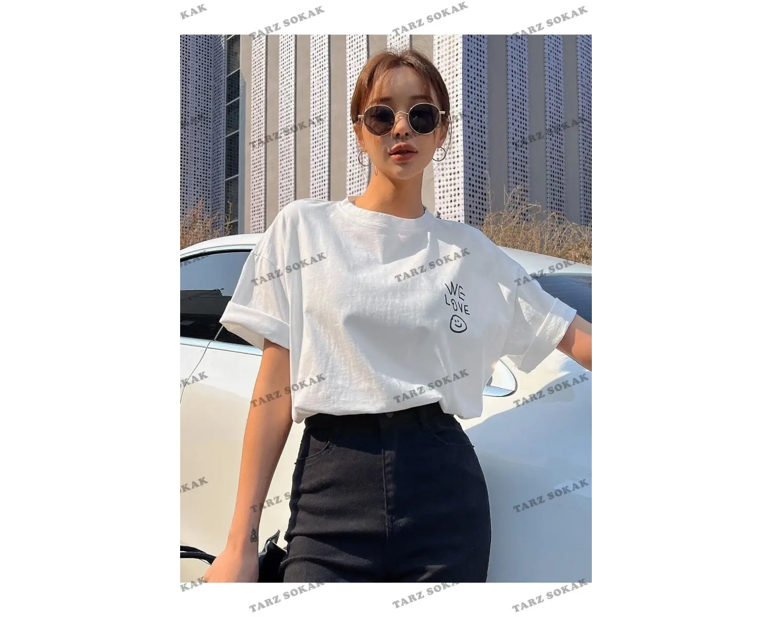 Kadın Beyaz Love Love Love Baskılı Oversize