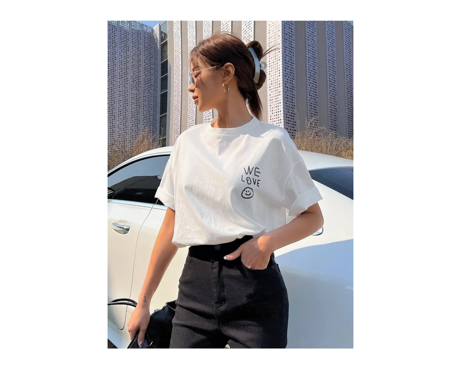 Kadın Beyaz Love Love Love Baskılı Oversize T-shirt