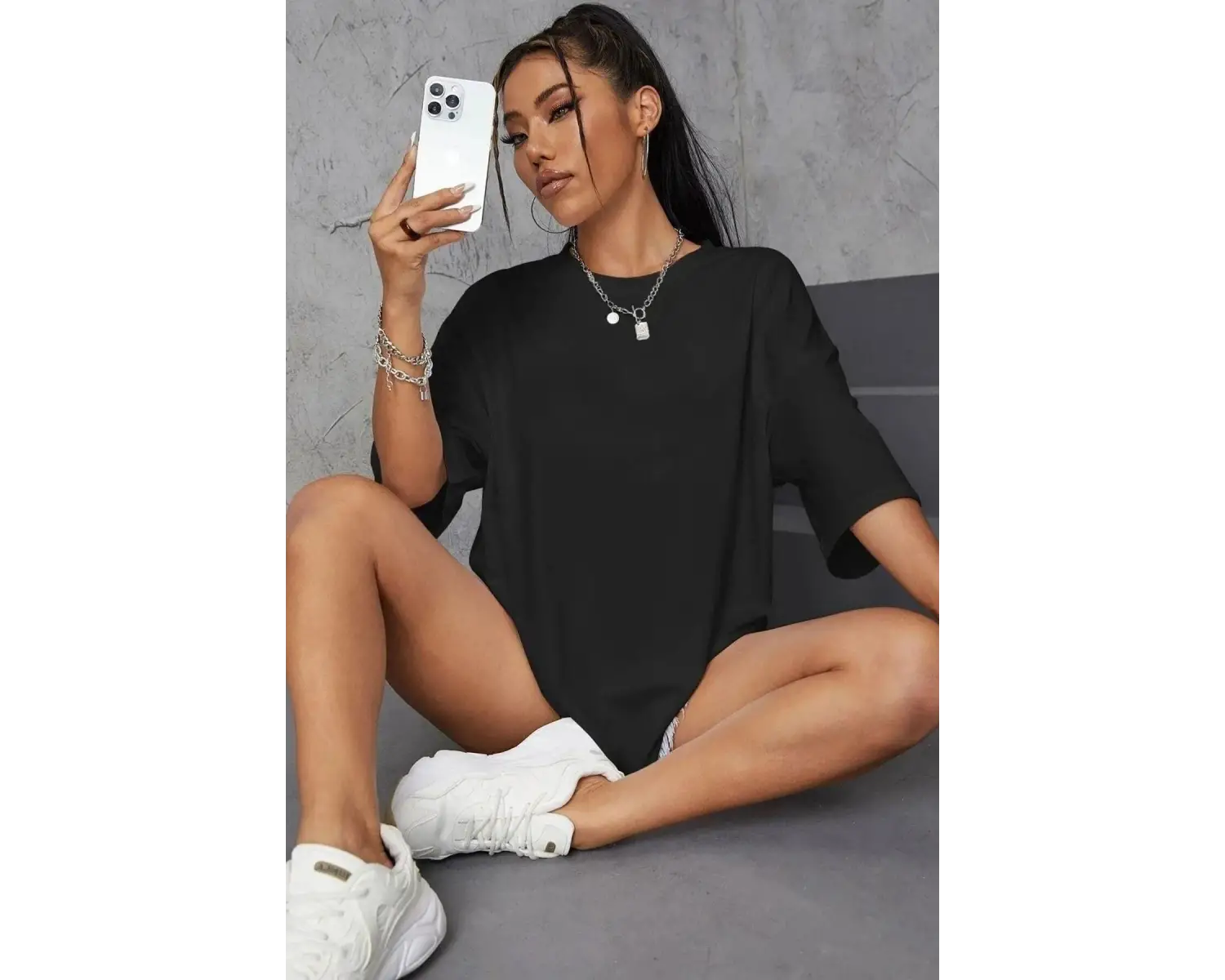 Kadın Beyaz Love Yourself Baskılı Oversize T-shirt