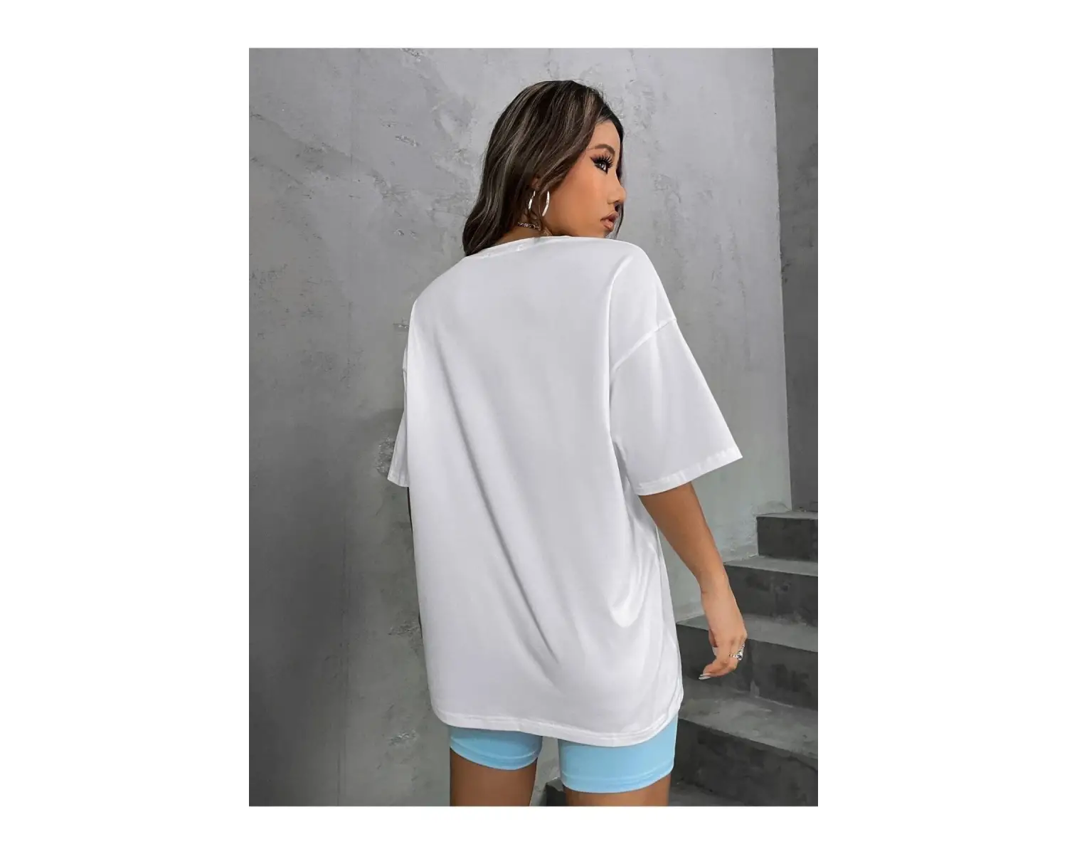 Kadın Beyaz Mavi Brooklyn Bisiklet Yaka Tshirt