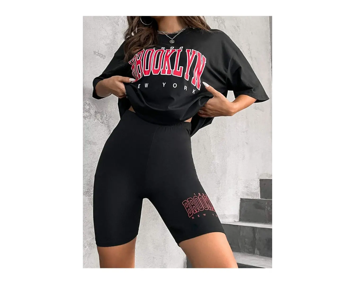 Kadın Beyaz Mavi Brooklyn Bisiklet Yaka Tshirt