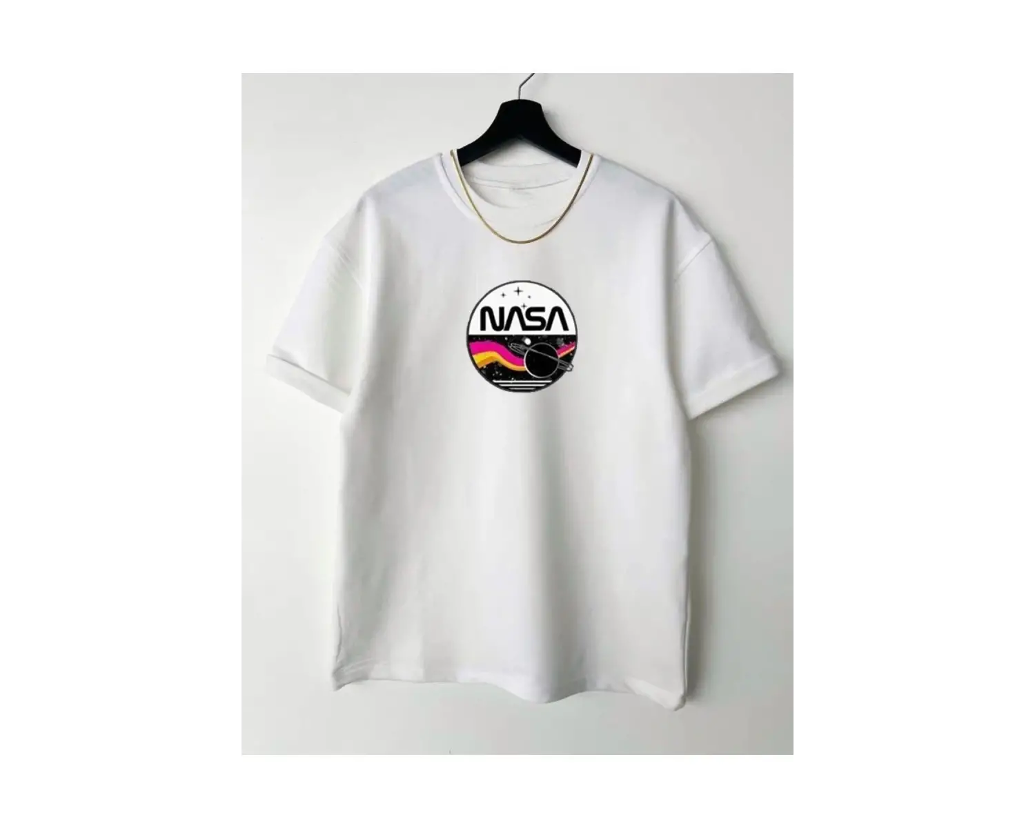 Kadın Beyaz Nasa Oversize Bisiklet Yaka Tshirt